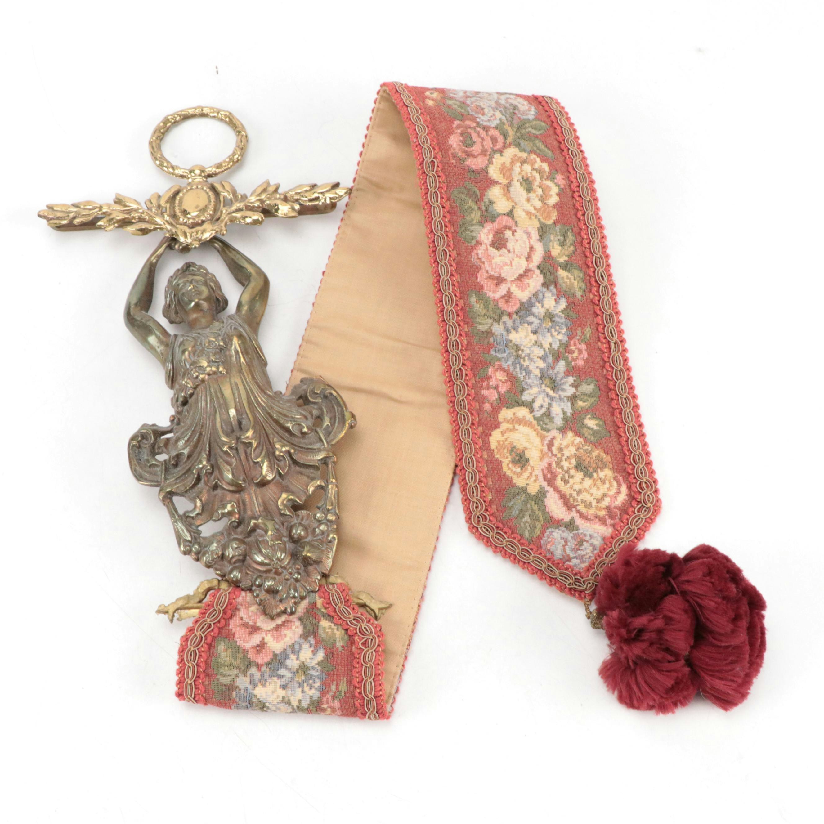 French Empire Style and Italian Openwork Brass Desk Accessories and Bell Pull