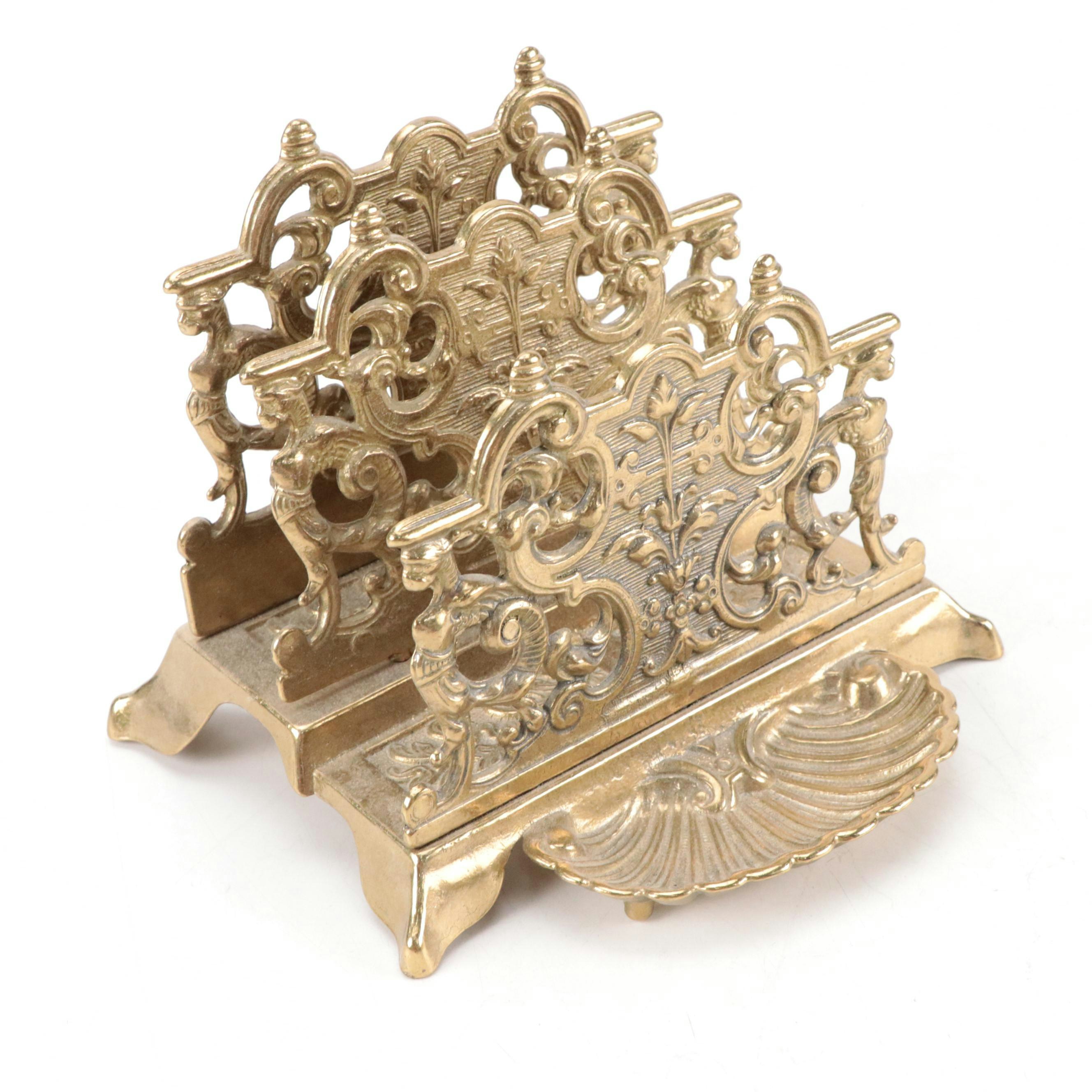 French Empire Style and Italian Openwork Brass Desk Accessories and Bell Pull