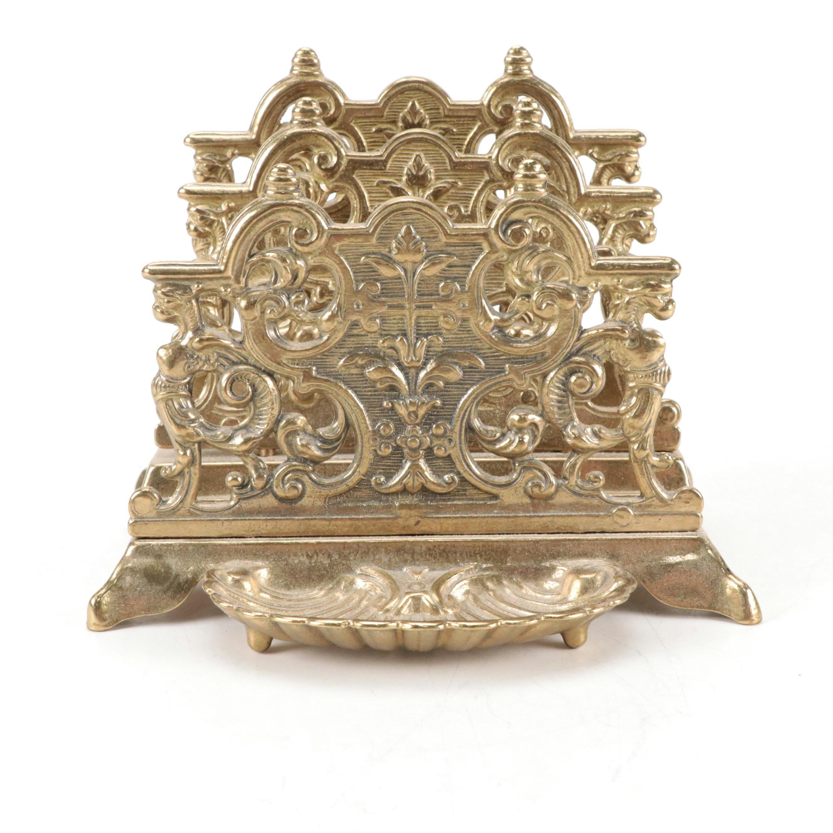 French Empire Style and Italian Openwork Brass Desk Accessories and Bell Pull