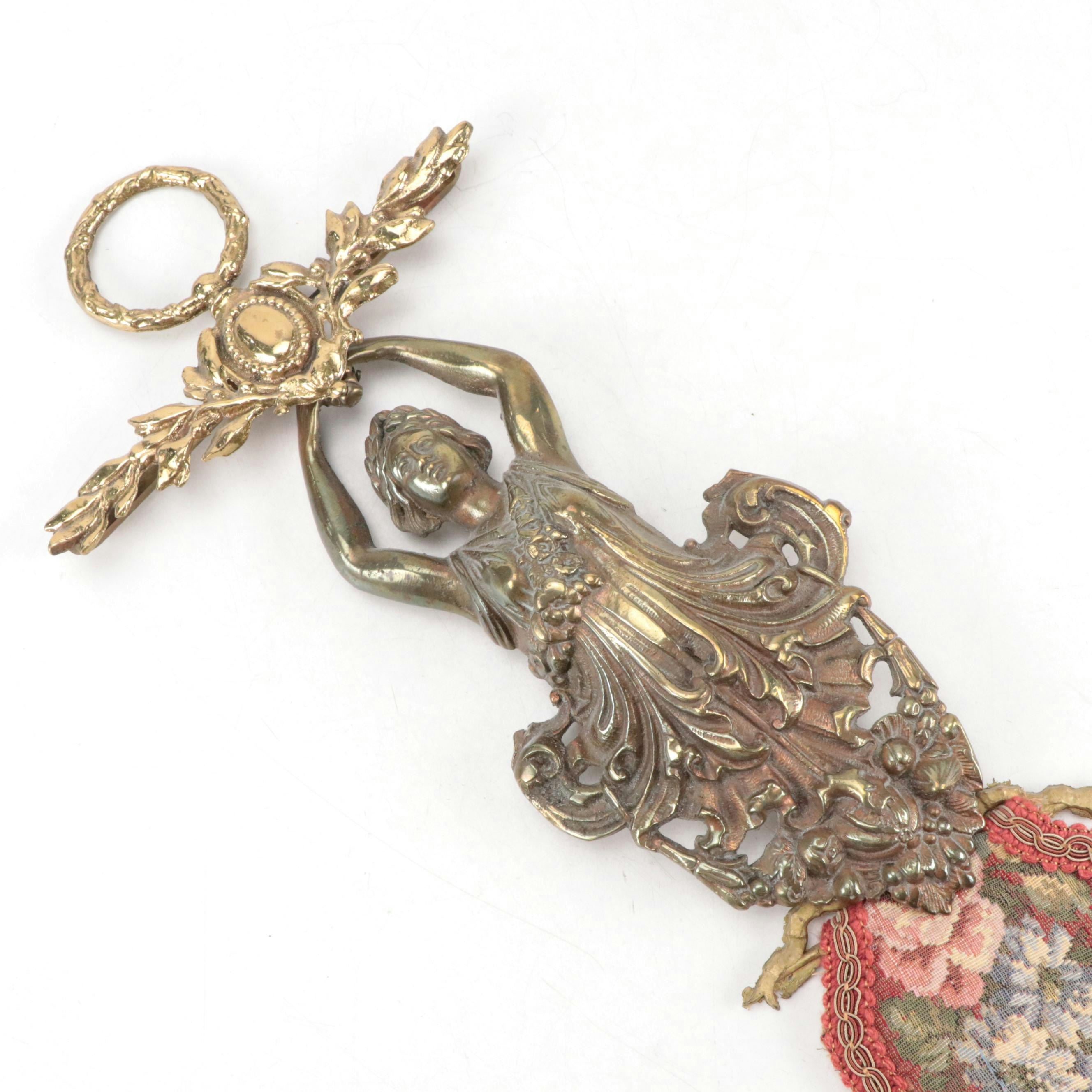 French Empire Style and Italian Openwork Brass Desk Accessories and Bell Pull