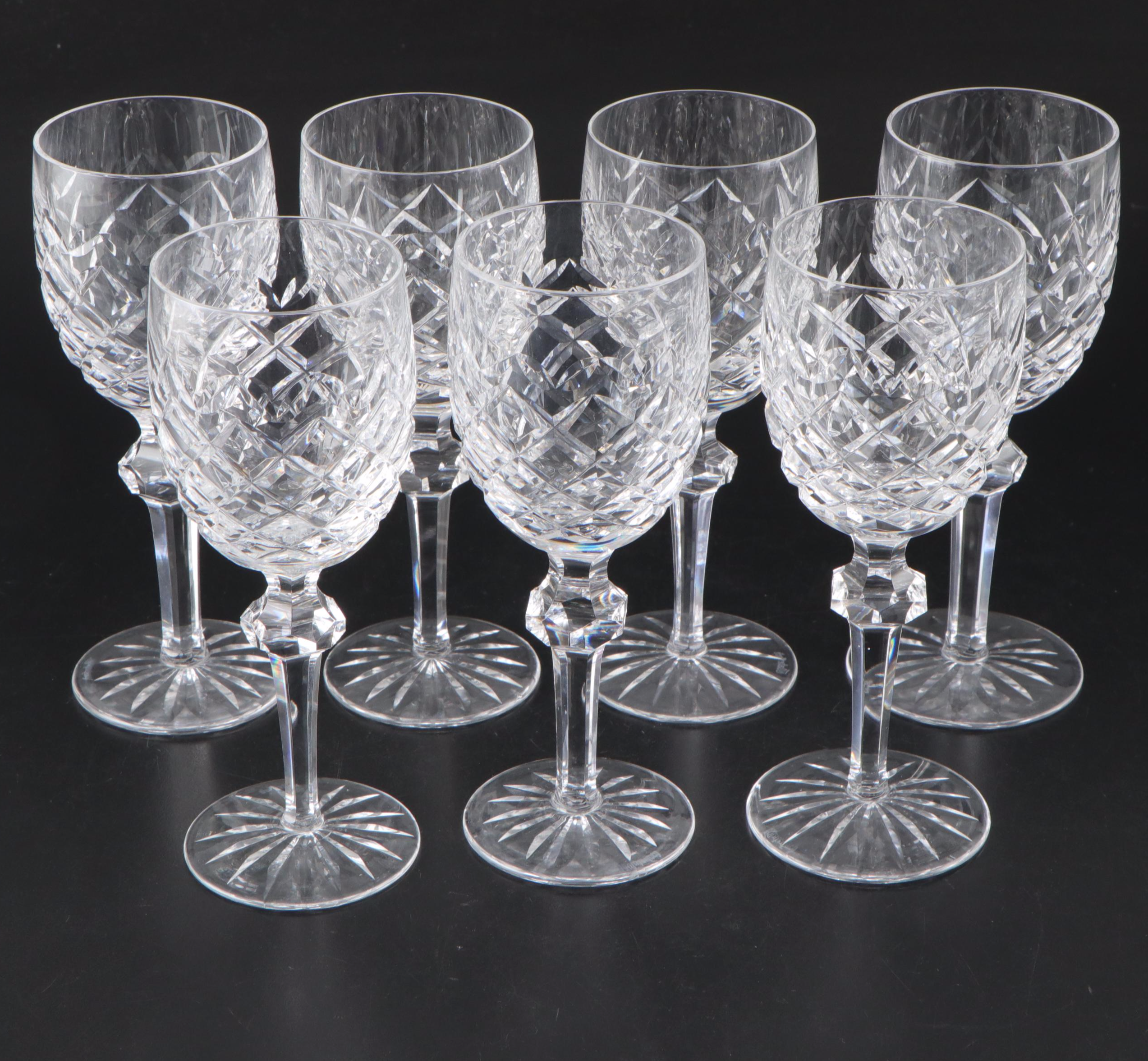 Waterford Crystal "Powerscourt" Claret Wine Glasses, Mid to Late 20th Century