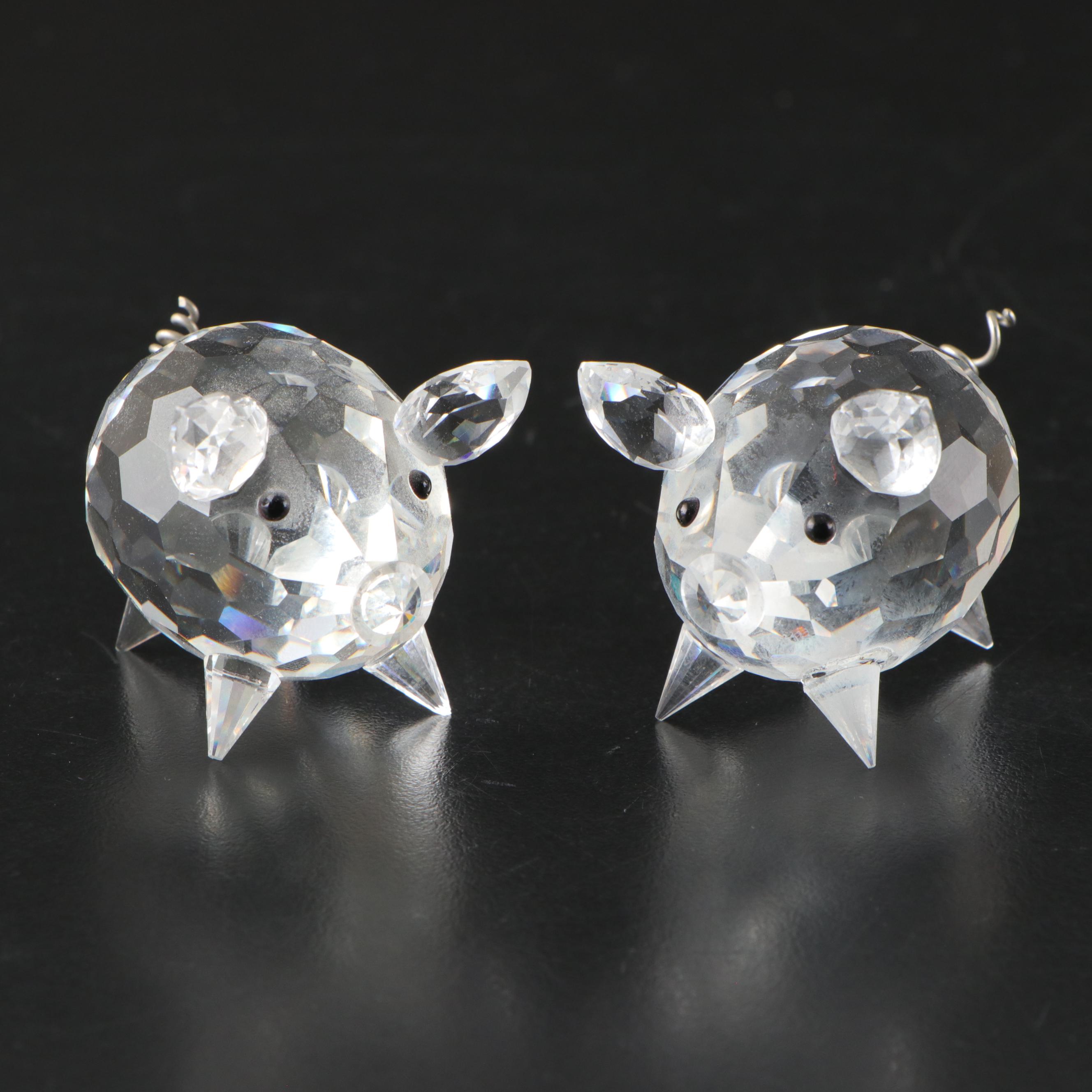 Swarovksi Crystal Pigs with Other Pig Figurines & Monet Enameled Decorative Box