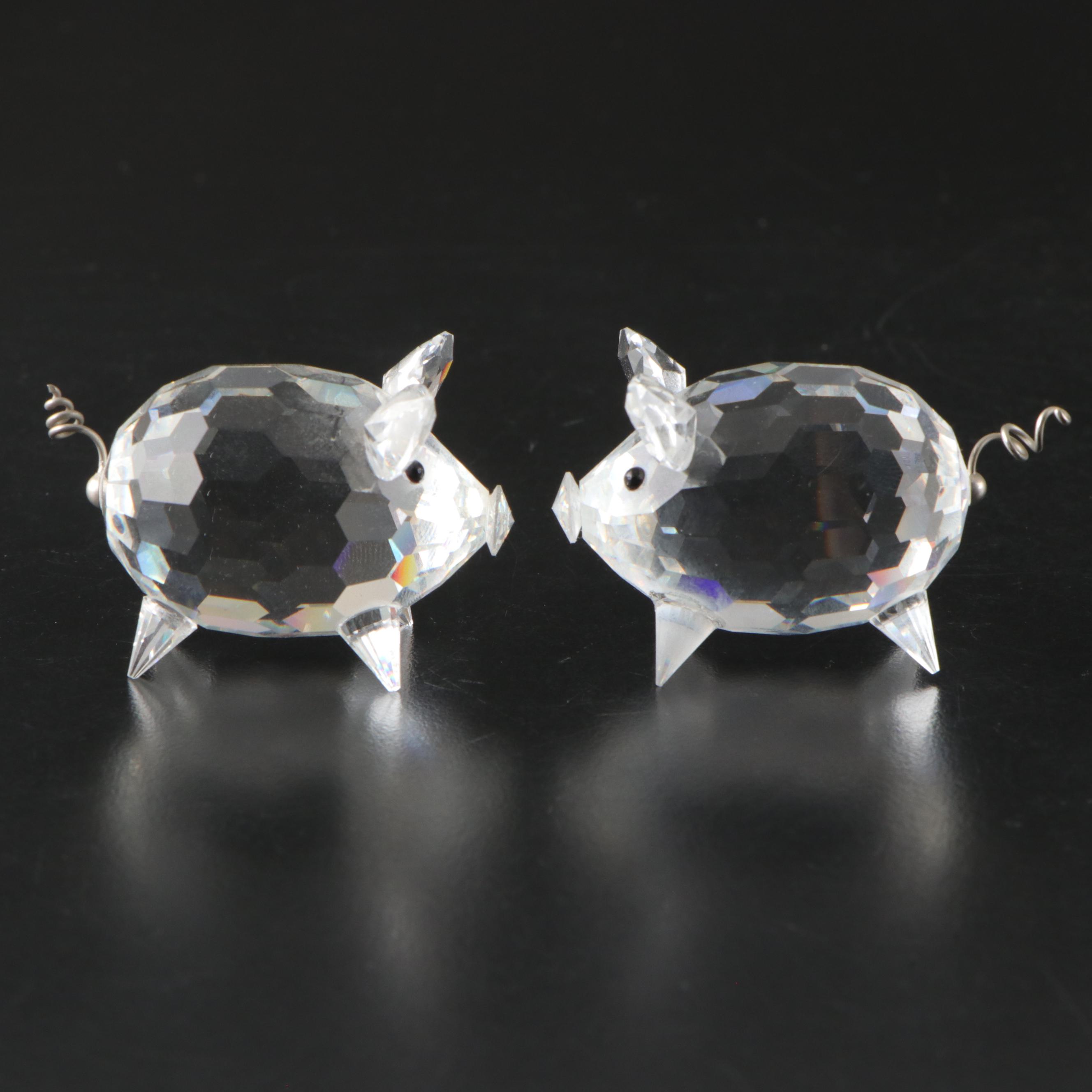 Swarovksi Crystal Pigs with Other Pig Figurines & Monet Enameled Decorative Box