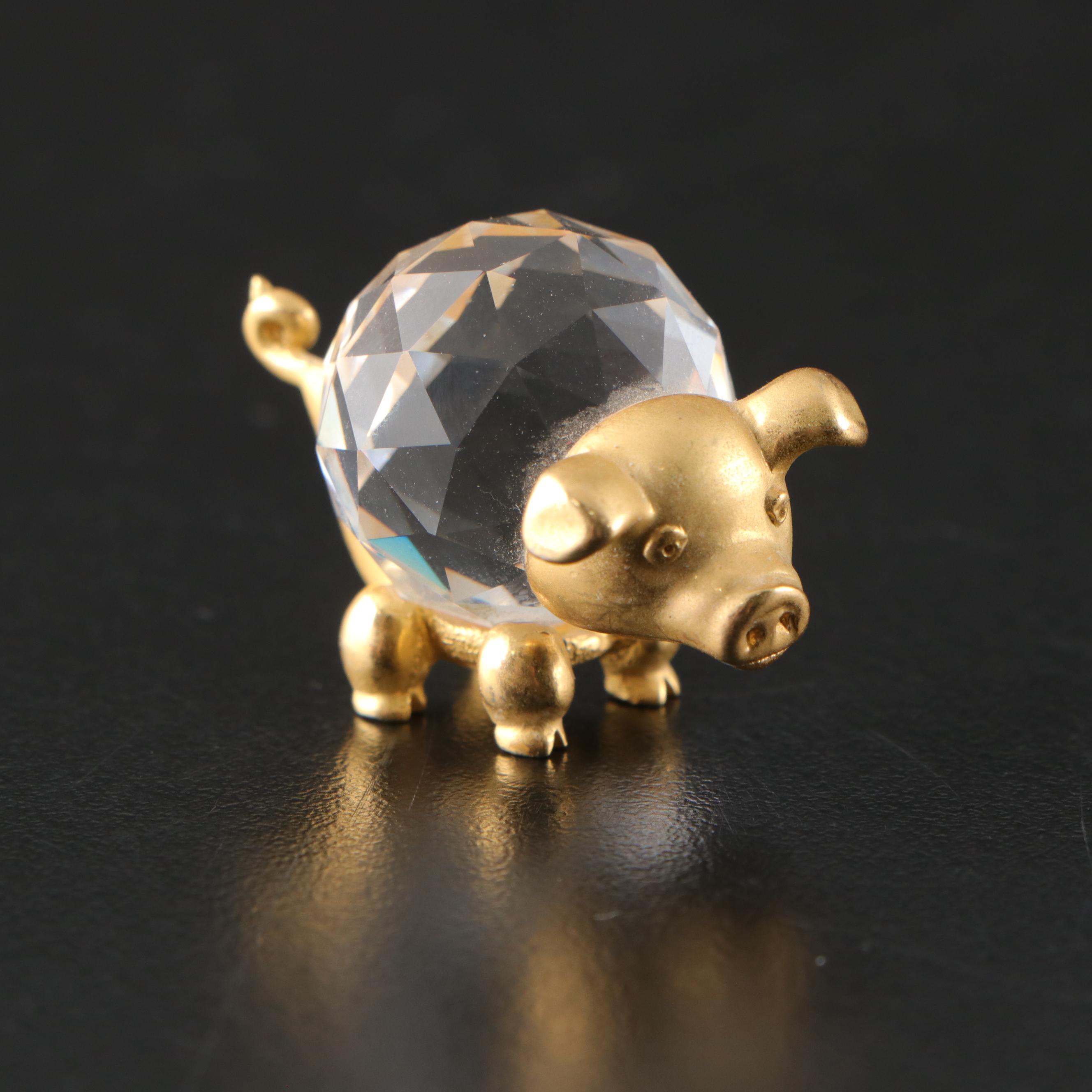 Swarovksi Crystal Pigs with Other Pig Figurines & Monet Enameled Decorative Box