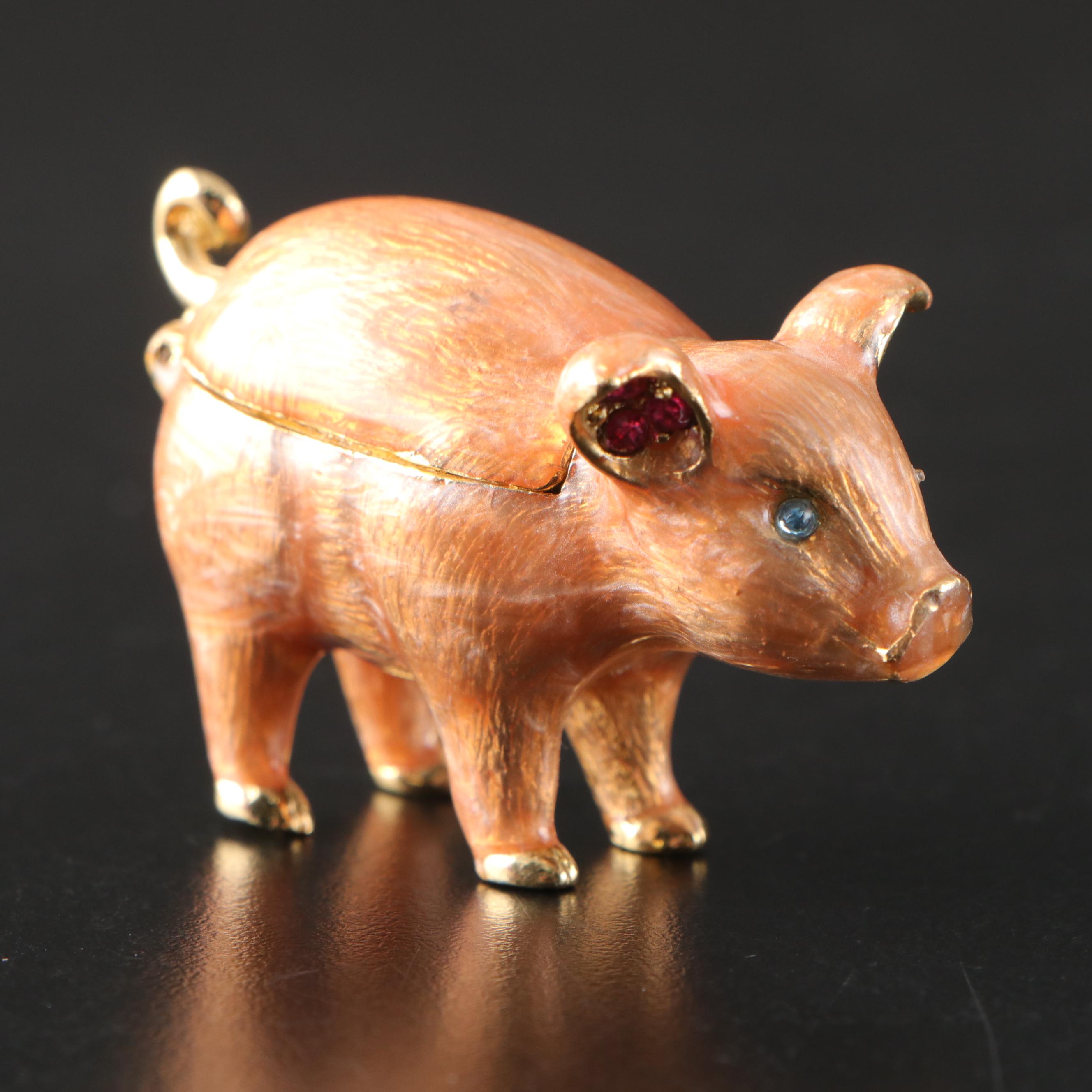 Swarovksi Crystal Pigs with Other Pig Figurines & Monet Enameled Decorative Box