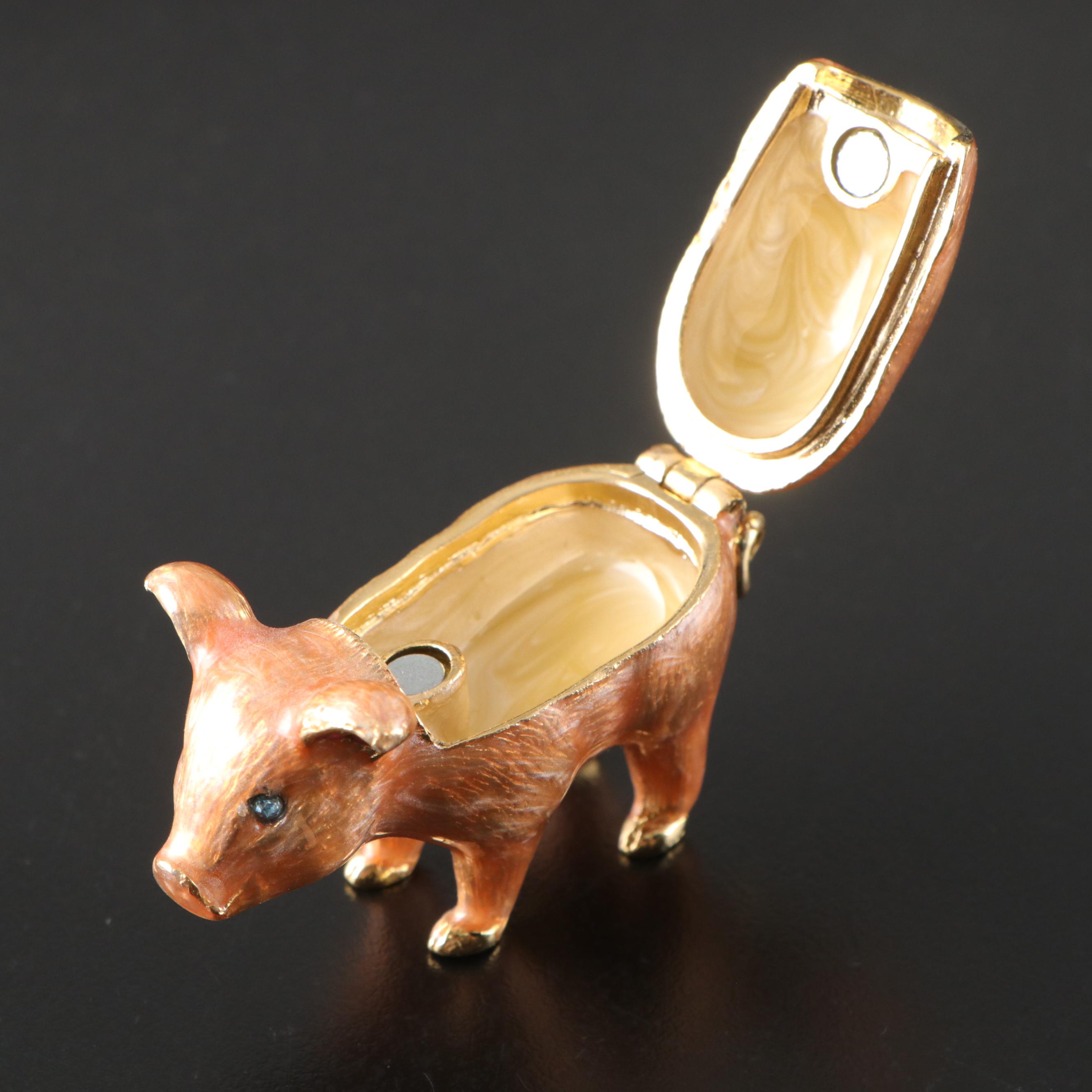 Swarovksi Crystal Pigs with Other Pig Figurines & Monet Enameled Decorative Box