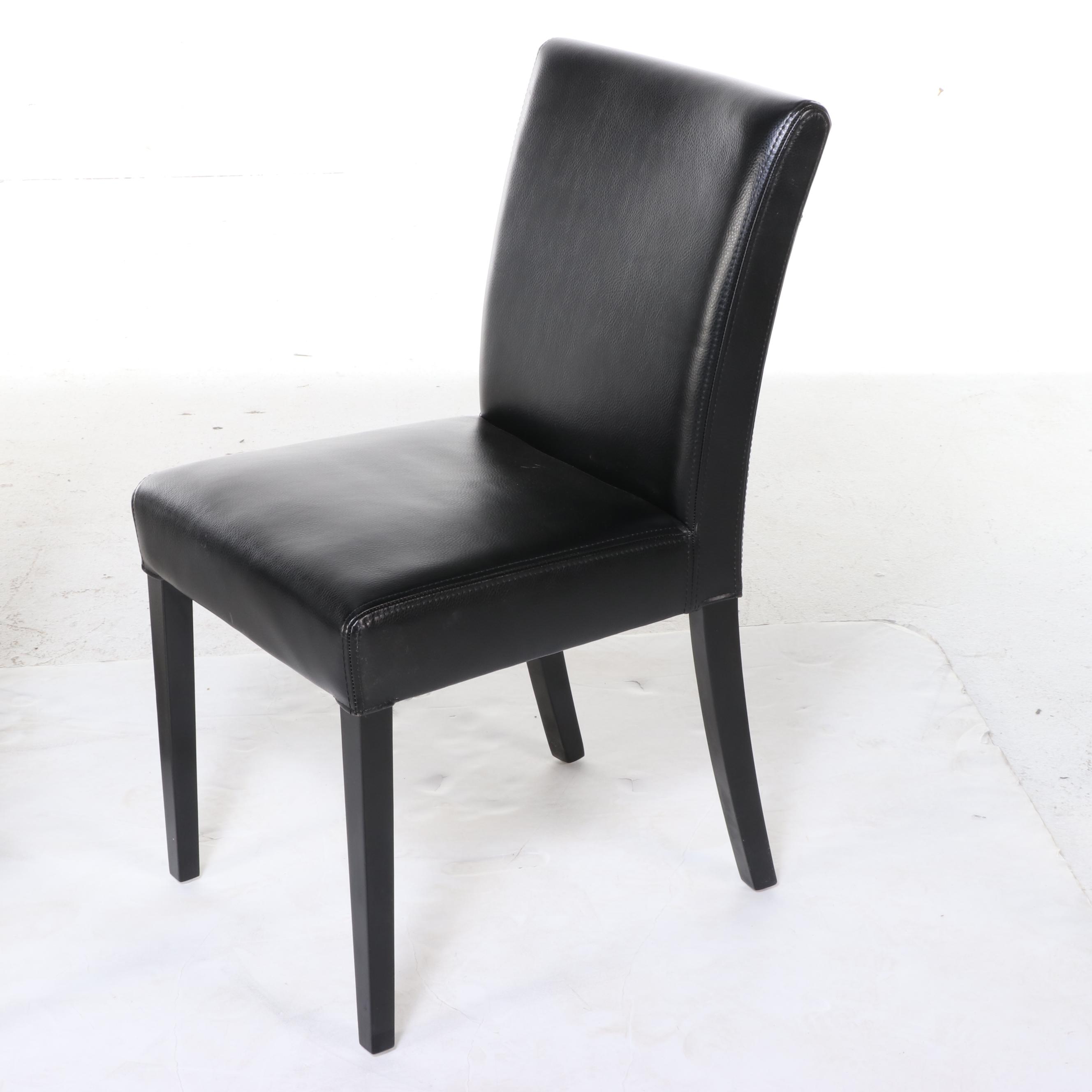 Four Crate and Barrel "Lowe" Ebonized Acacia & Bicast Leather Dining Side Chairs