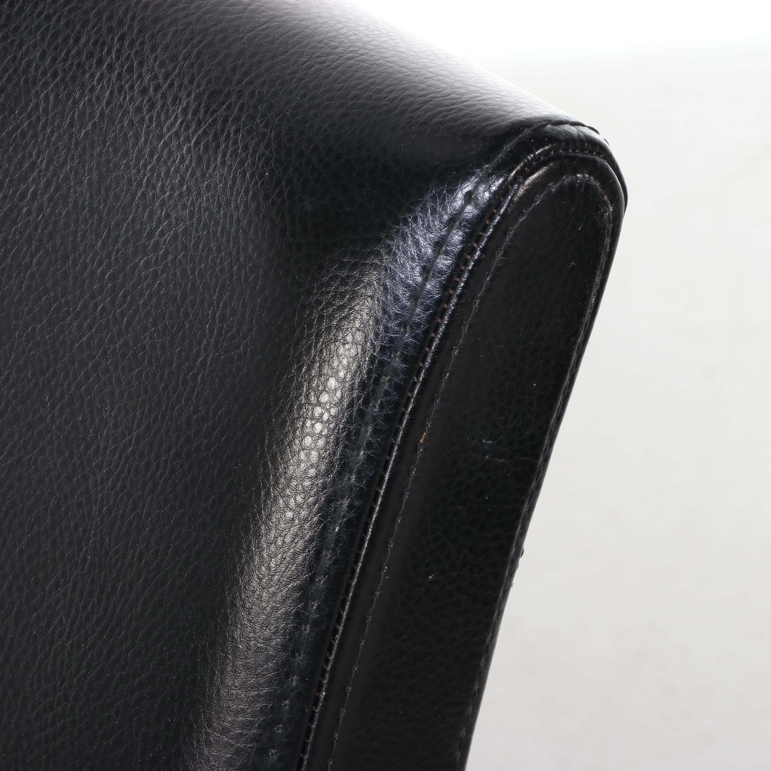 Four Crate and Barrel "Lowe" Ebonized Acacia & Bicast Leather Dining Side Chairs