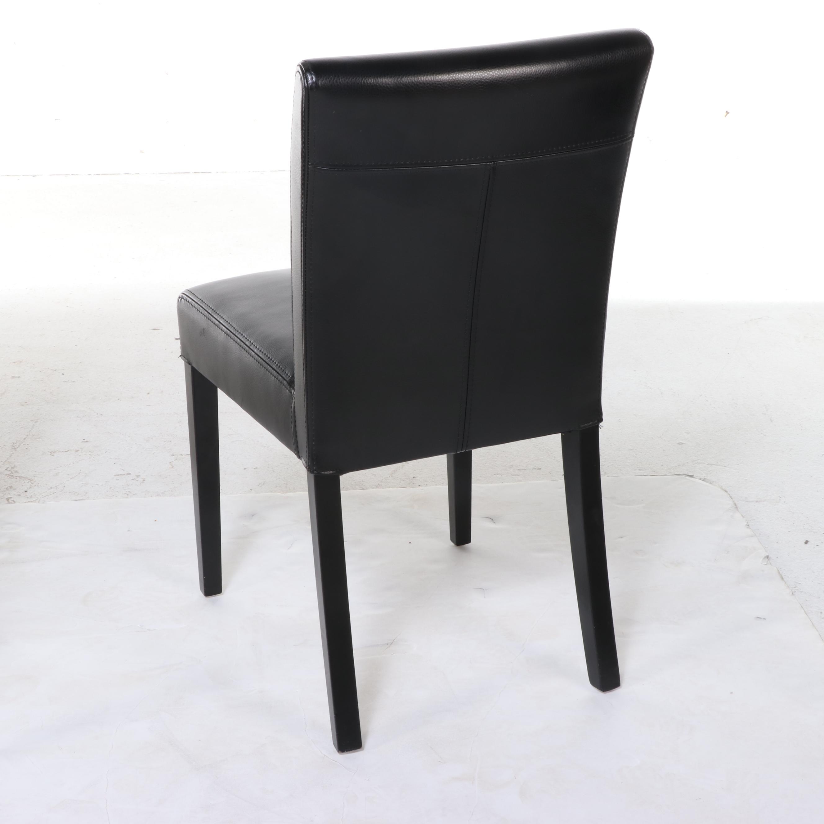 Four Crate and Barrel "Lowe" Ebonized Acacia & Bicast Leather Dining Side Chairs