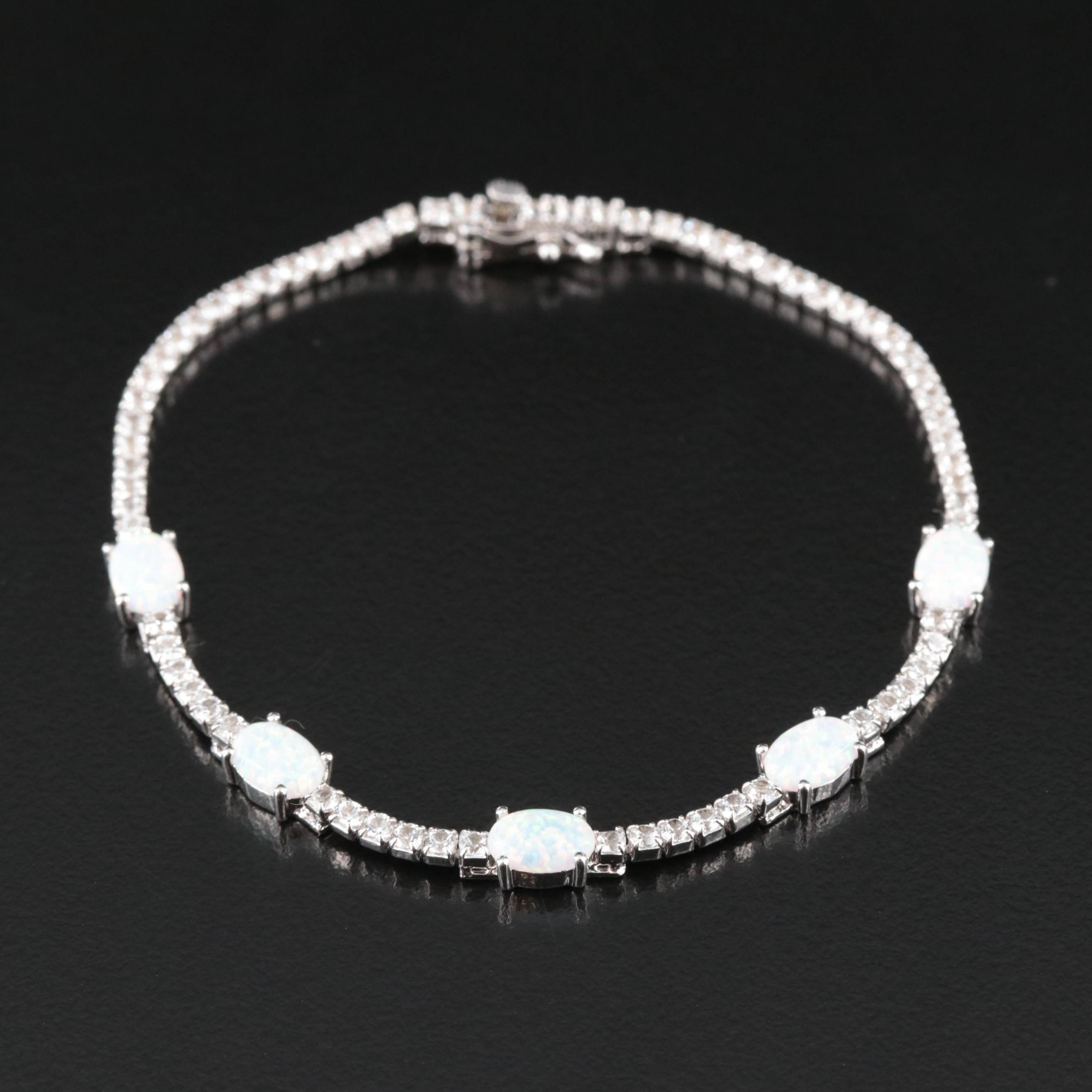 Sterling Opal and White Sapphire Bracelet