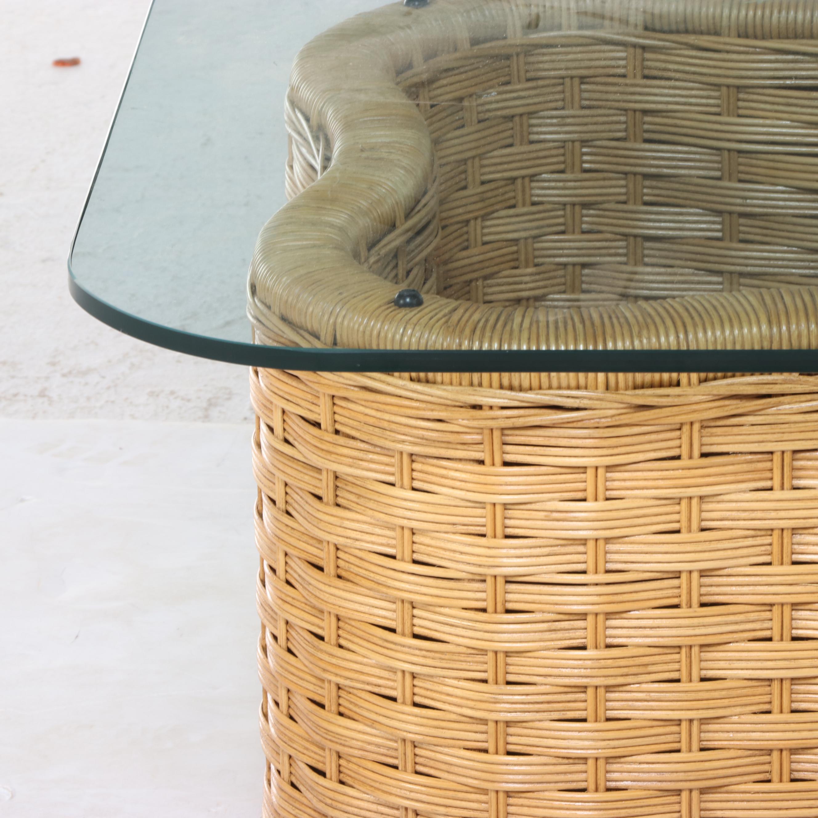 Ficks Reed Wicker, Rattan, and Glass Top Coffee Table