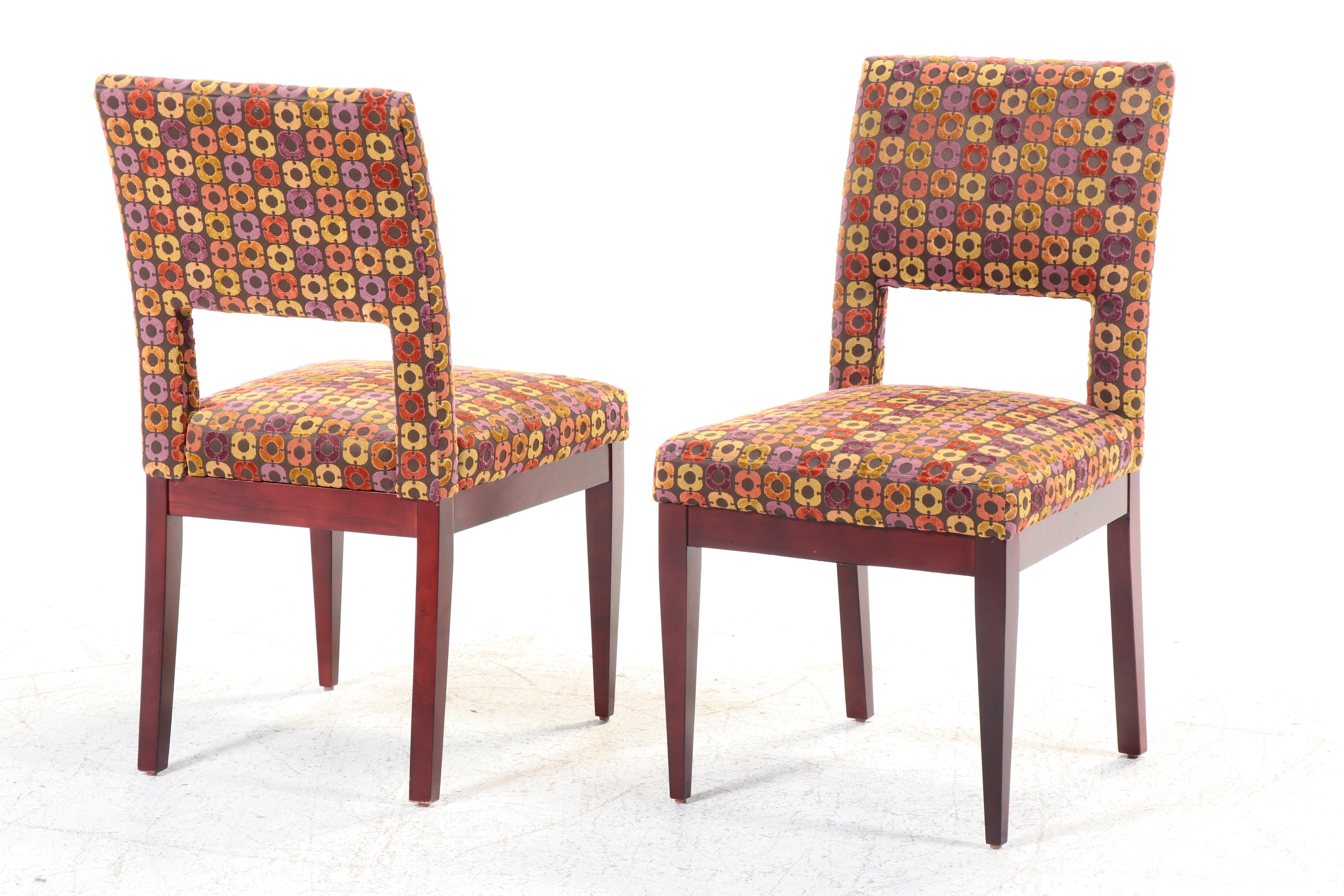 Four Custom-Upholstered Hardwood Dining Chairs, Incl. Westwood Interiors & Swaim