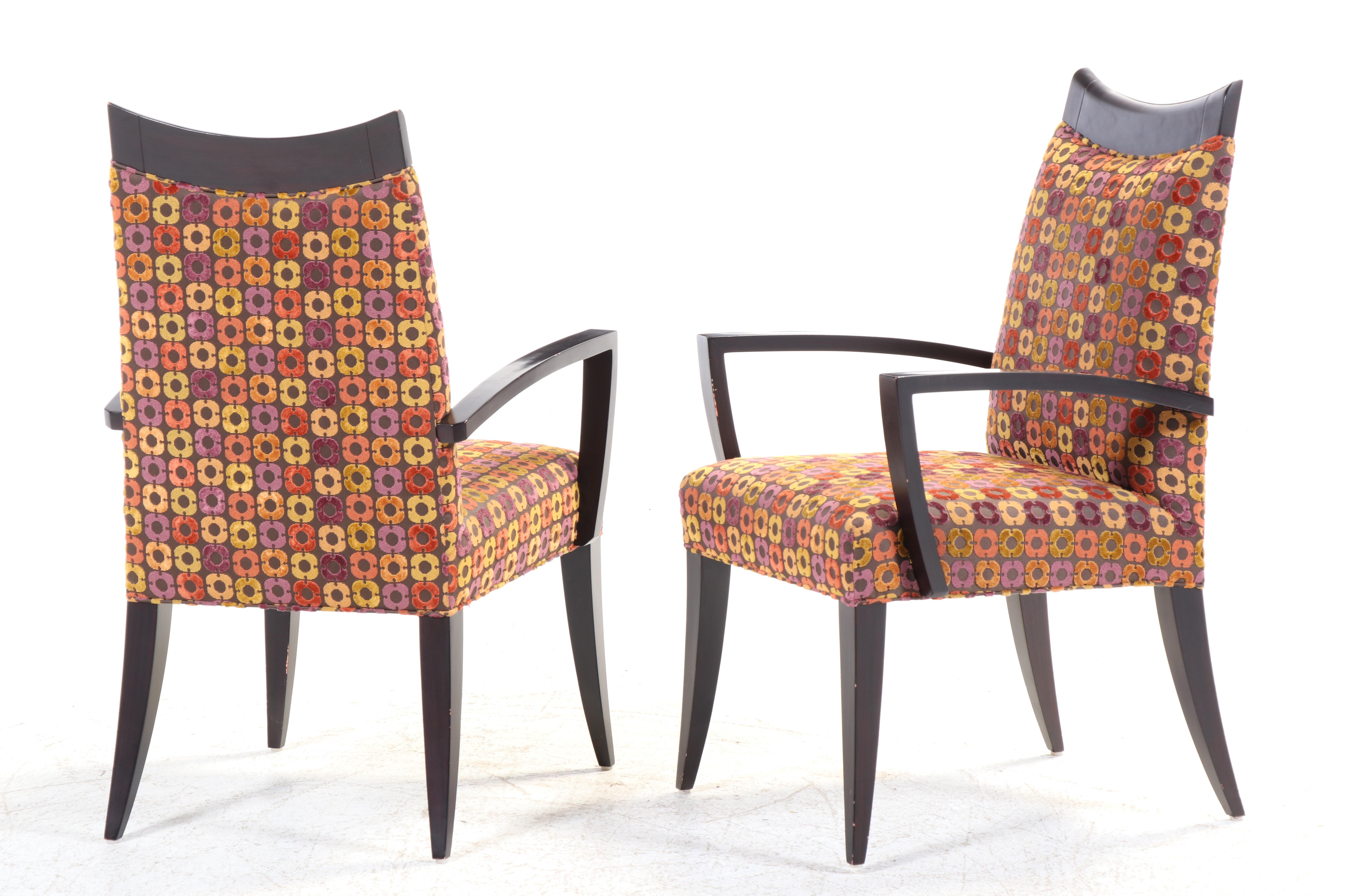 Four Custom-Upholstered Hardwood Dining Chairs, Incl. Westwood Interiors & Swaim