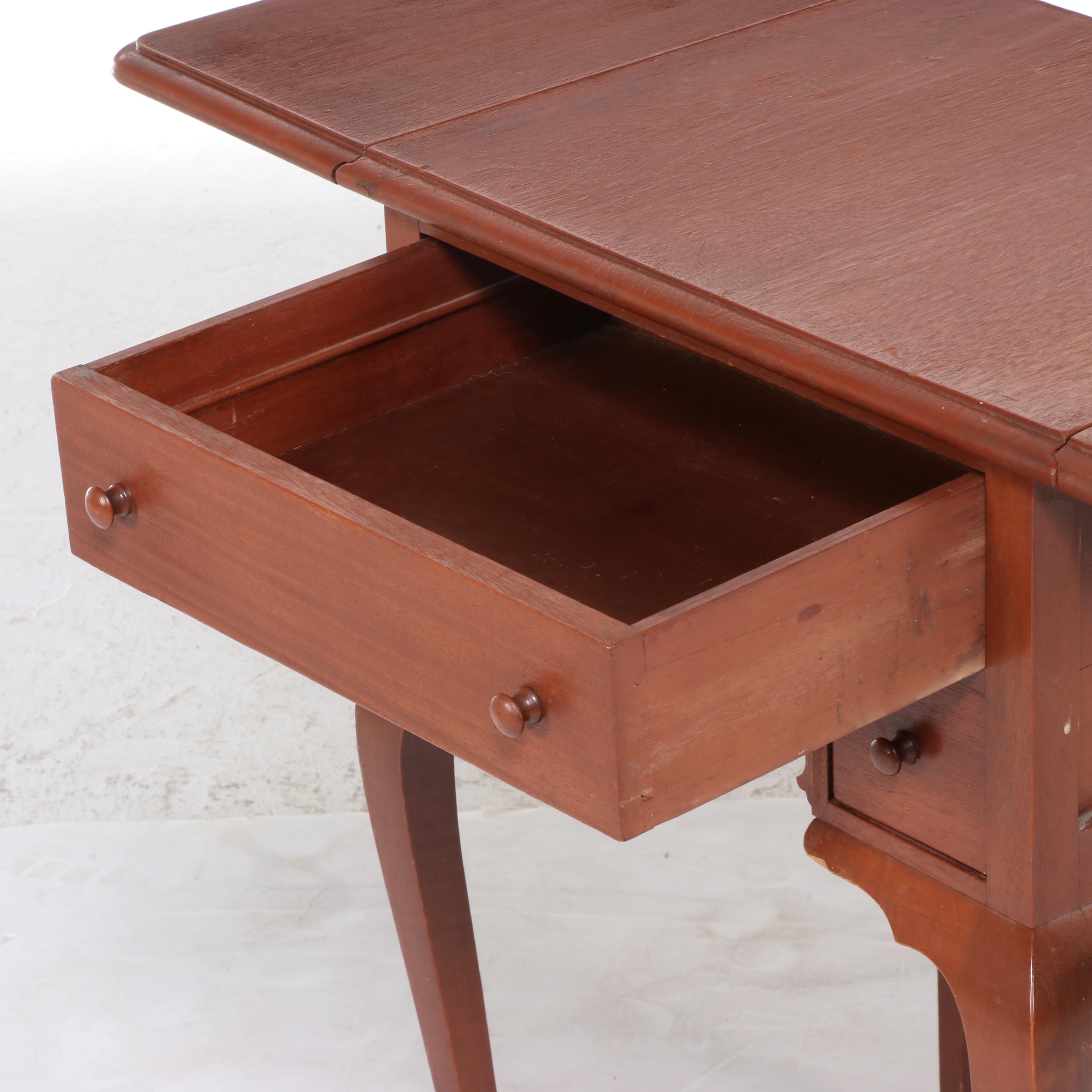 Alms and Doepke Queen Anne Style Cherry Drop Leaf Tea Table, Early 20th Century