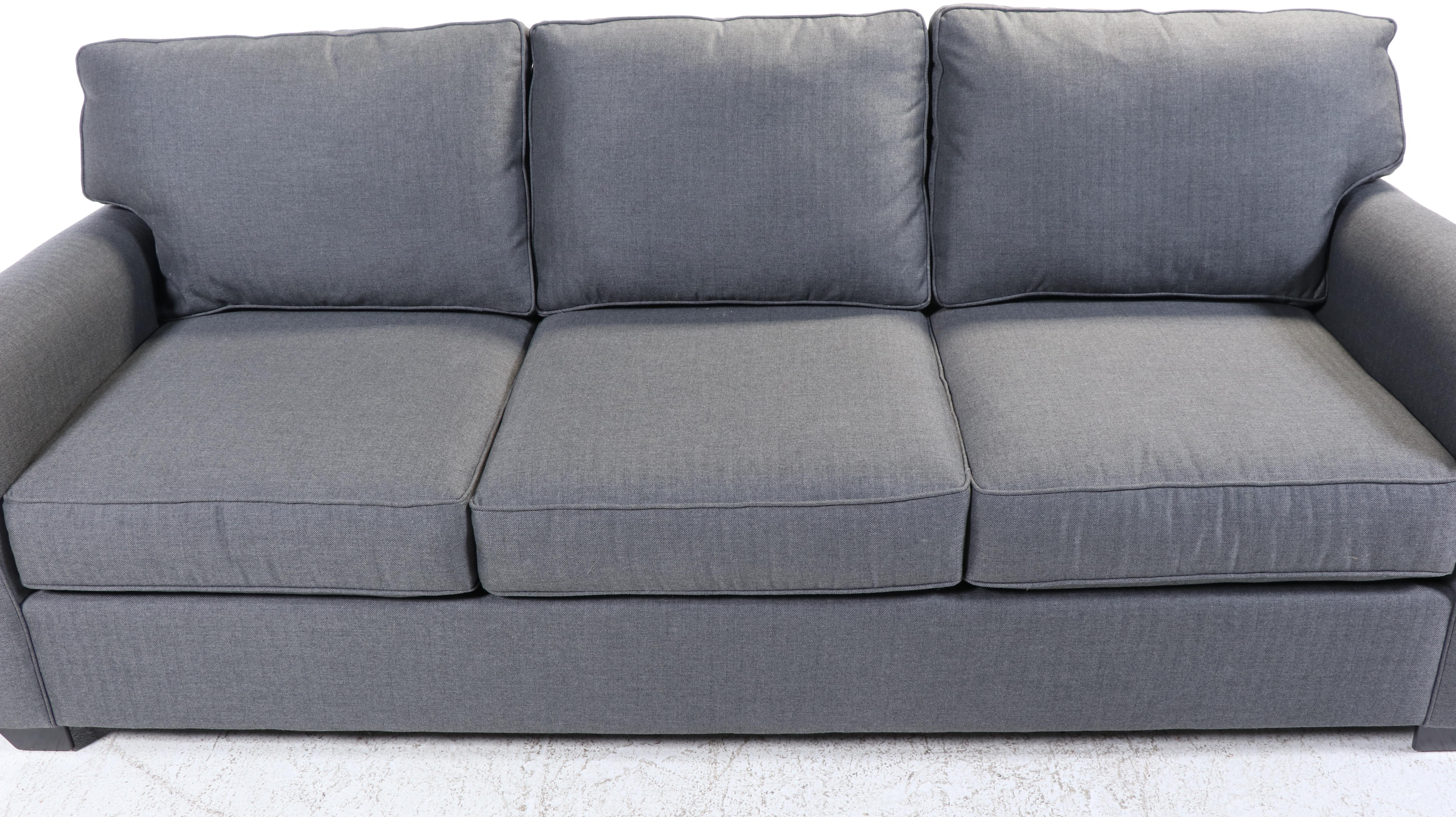 Pottery Barn Gray Fabric Upholstered Sofa with Assorted Throw Pillows