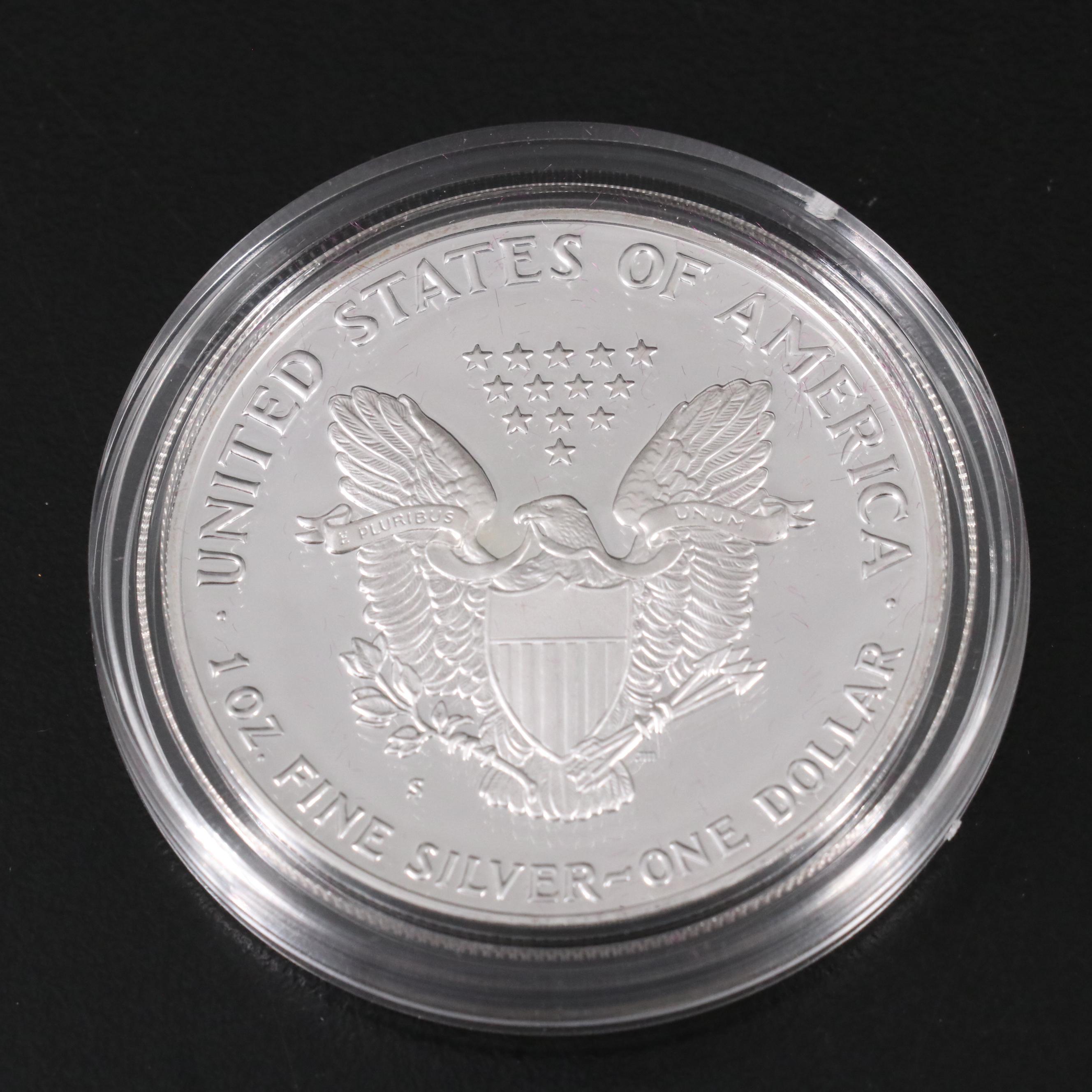 Five Proof American Silver Eagle Bullion Coins, 1989 to 1993