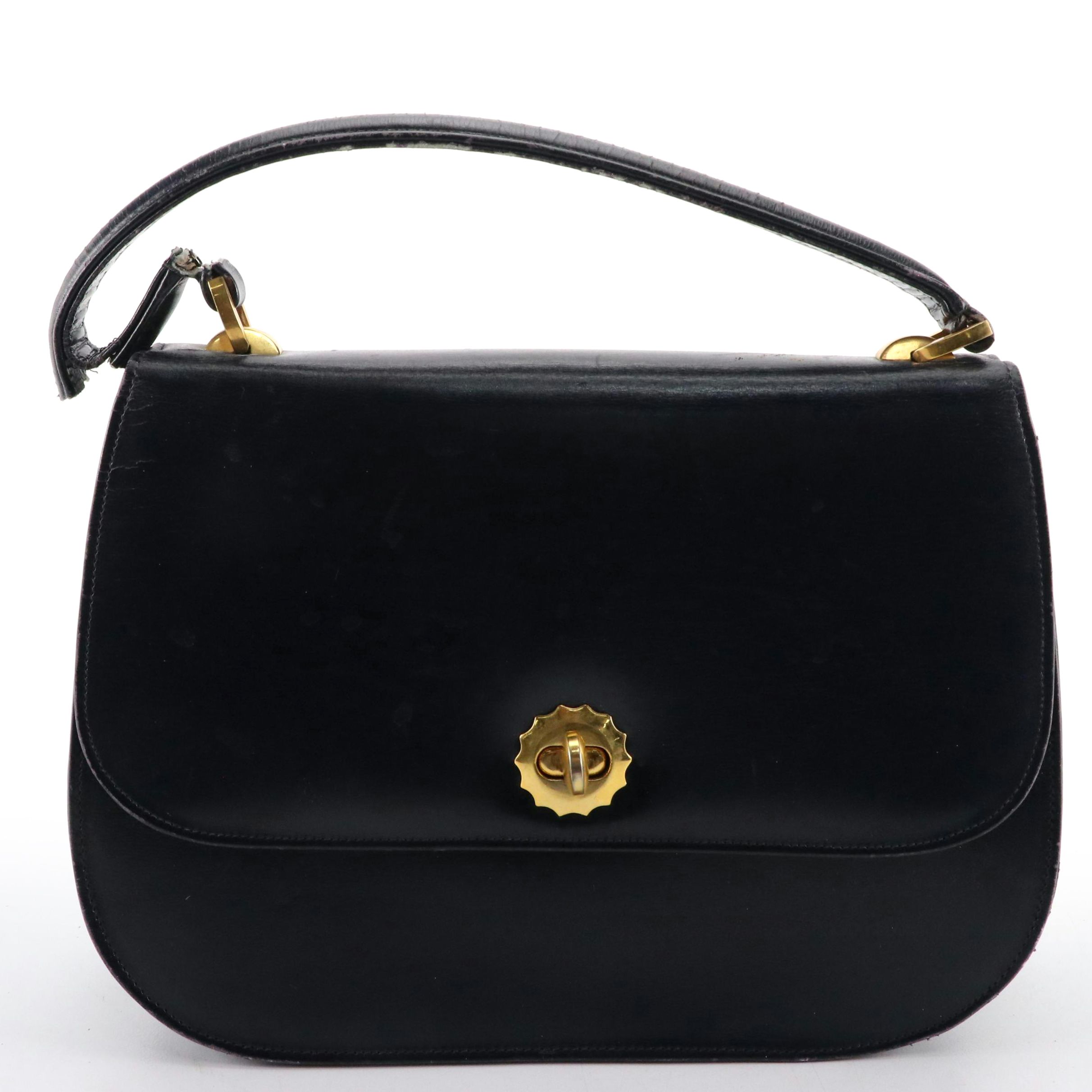 Gucci Vintage Navy Blue Leather Top Handle Bag with Wallet and Mirror