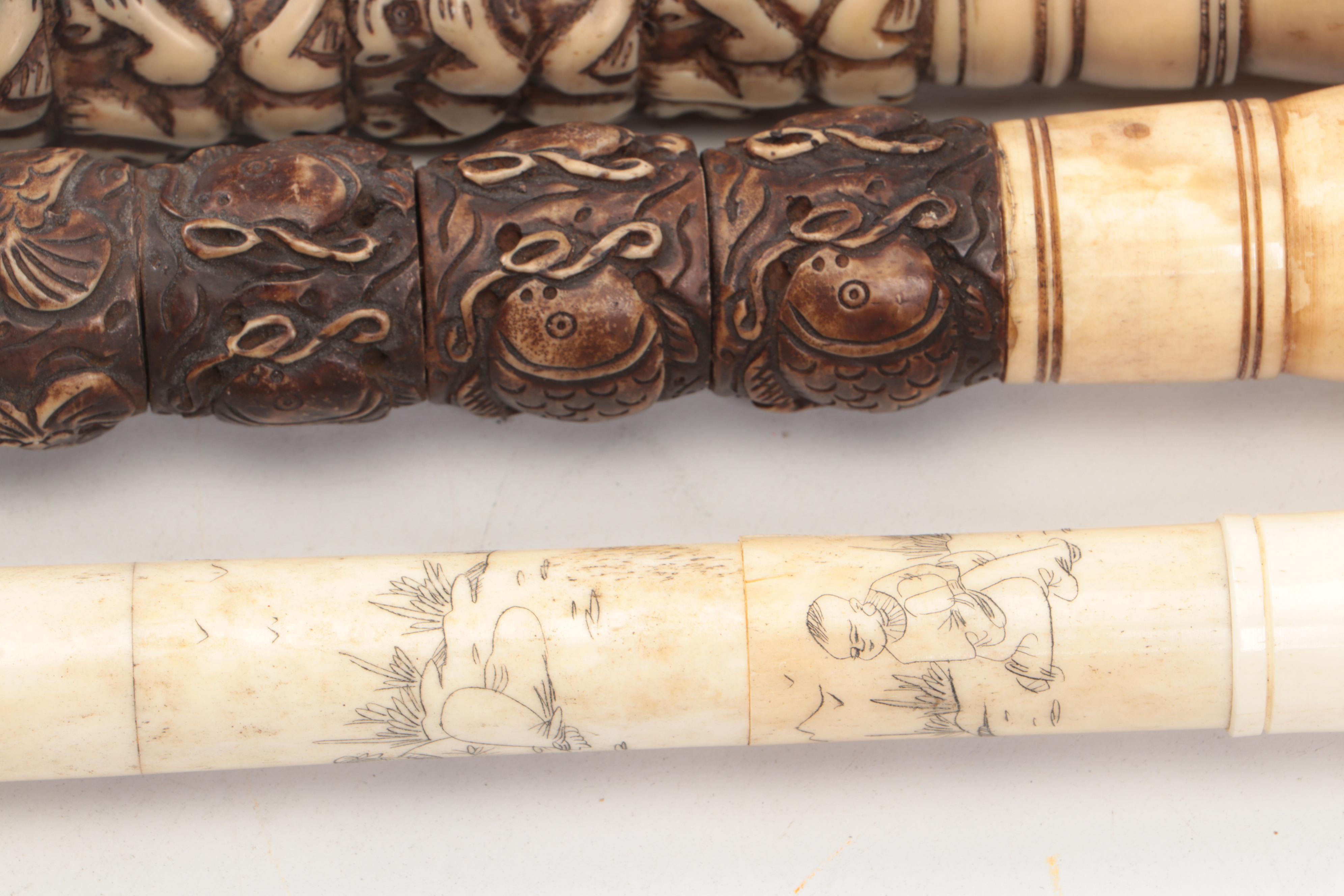 Chinese Carved Bone, Antler and Horse Hair Calligraphy Brushes, 20th Century