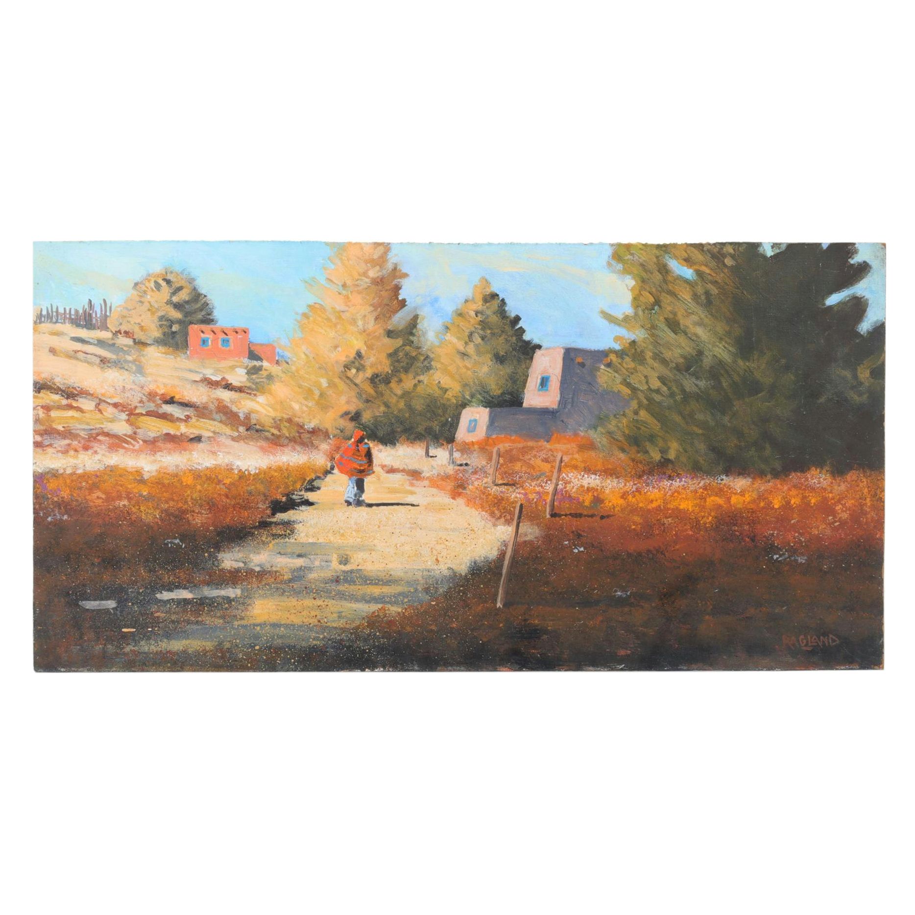 Bob Ragland Pueblo Landscape Oil Painting, 1981