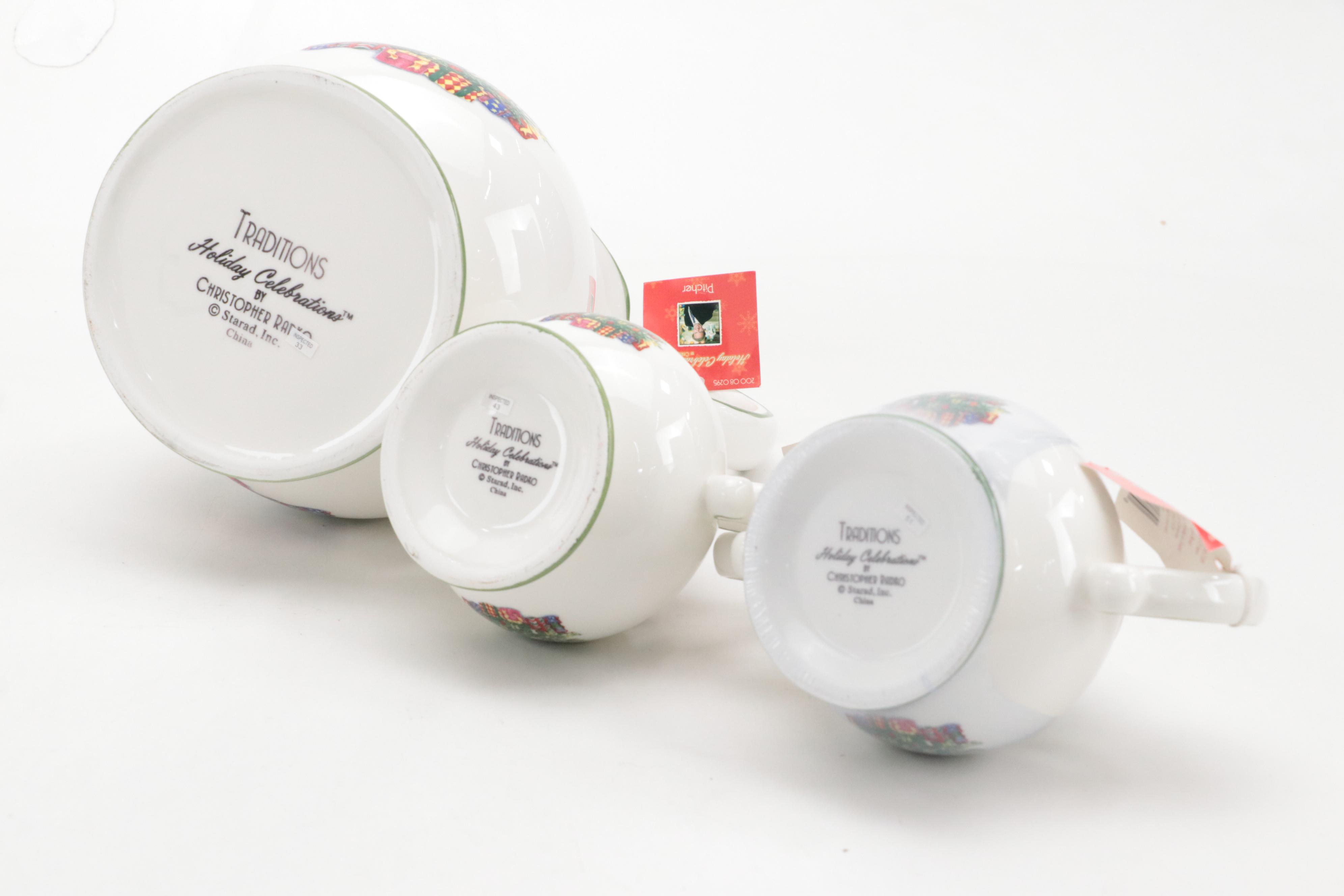 Christopher Radko "Holiday Celebrations" Porcelain Cookie Jar and Tablewares