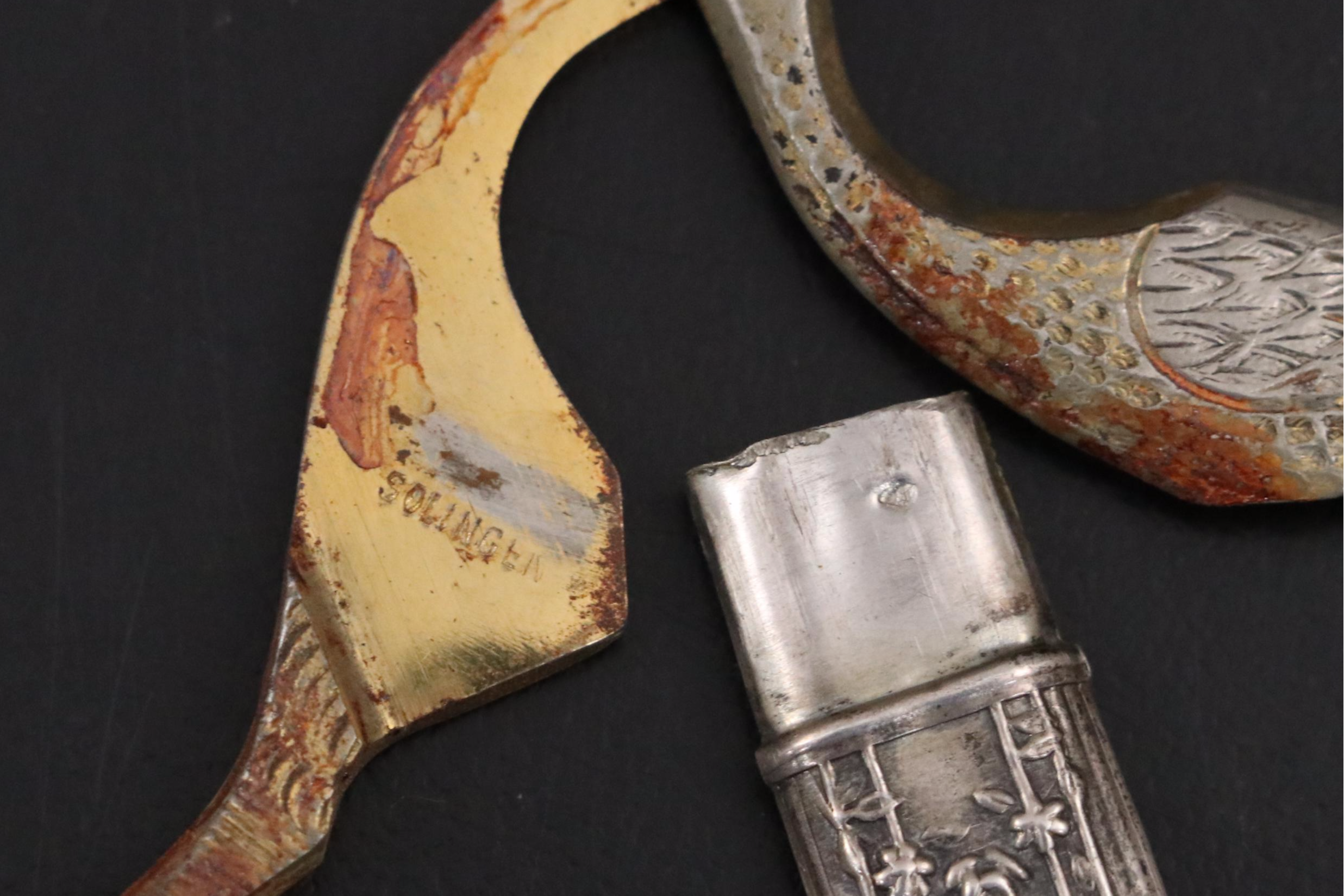 French 800 Silver and Metal Sewing Supplies in Celluloid Box with Other Scissors