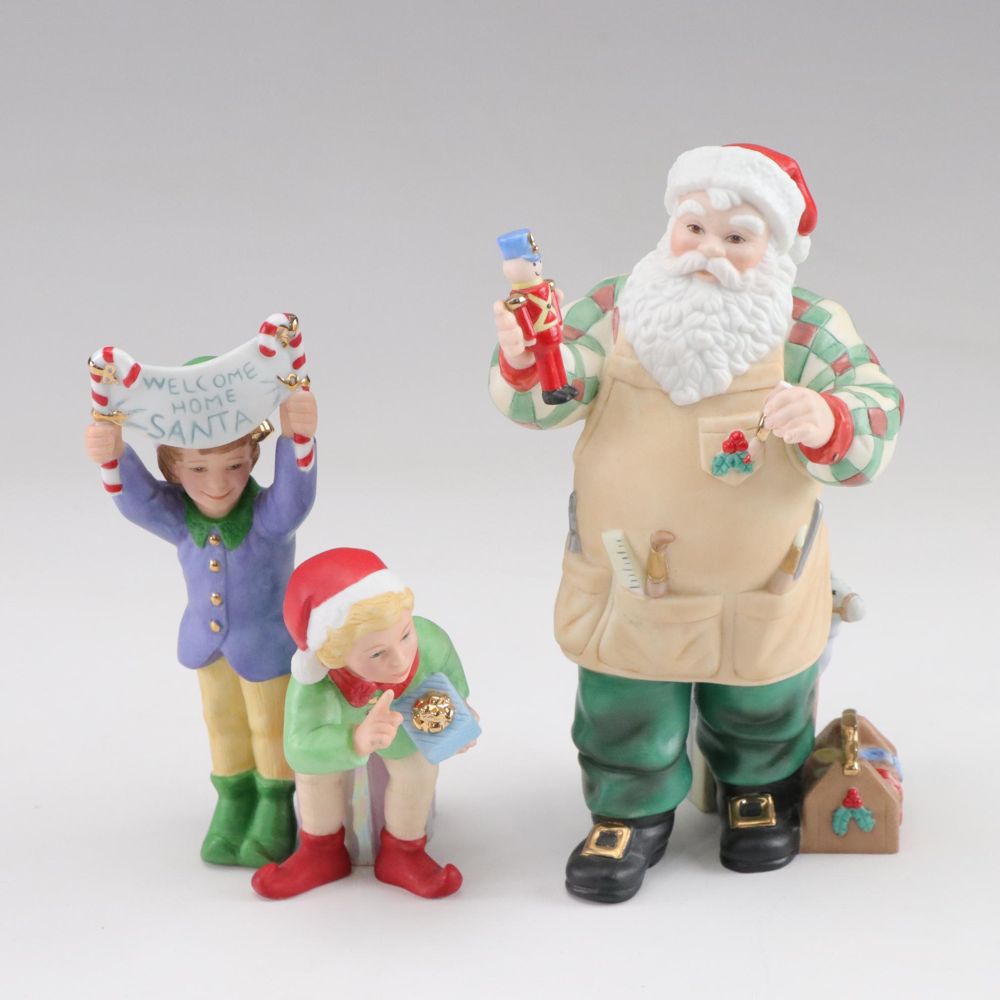 Lenox Porcelain Santa and Elf Figurines Including "Father Christmas"