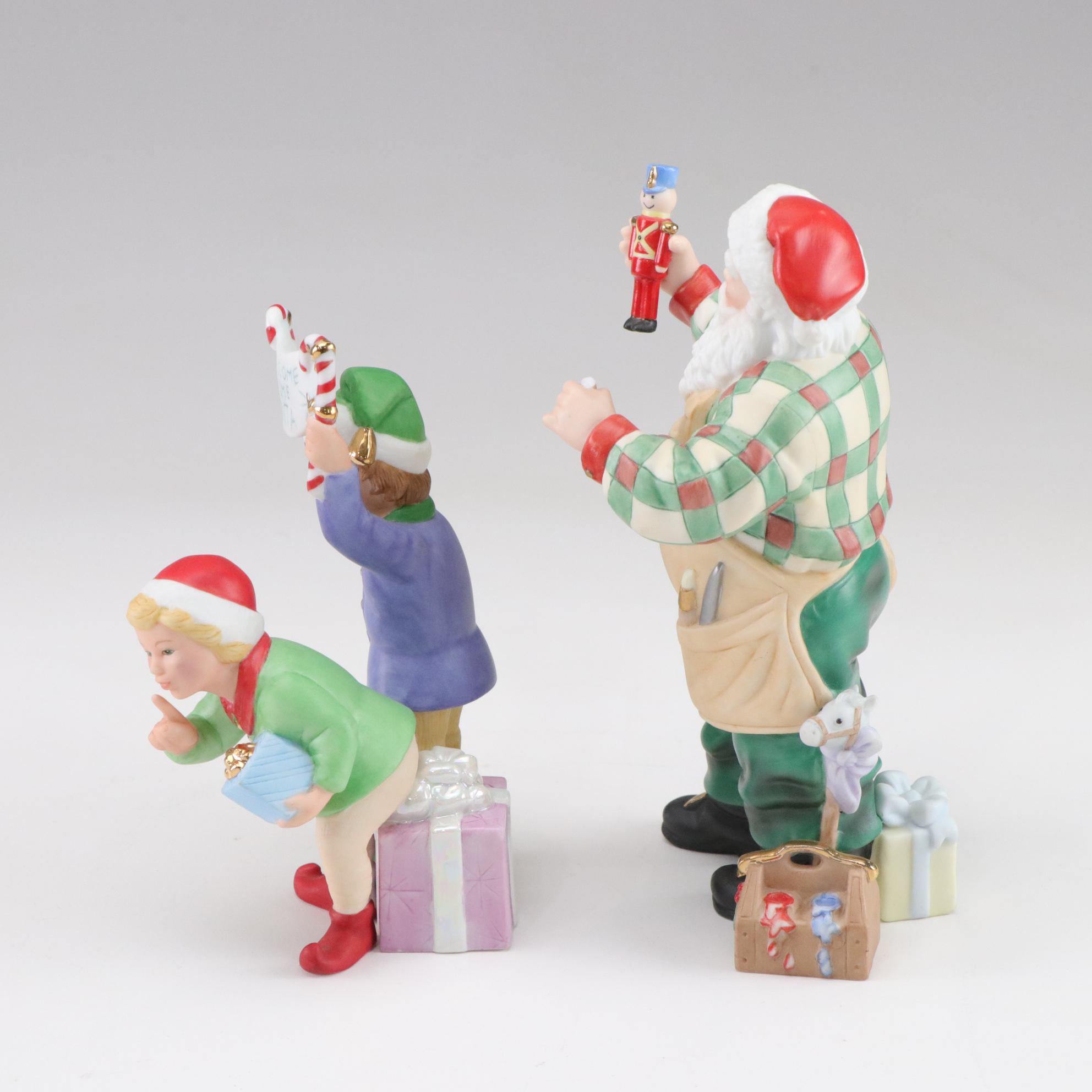 Lenox Porcelain Santa and Elf Figurines Including "Father Christmas"