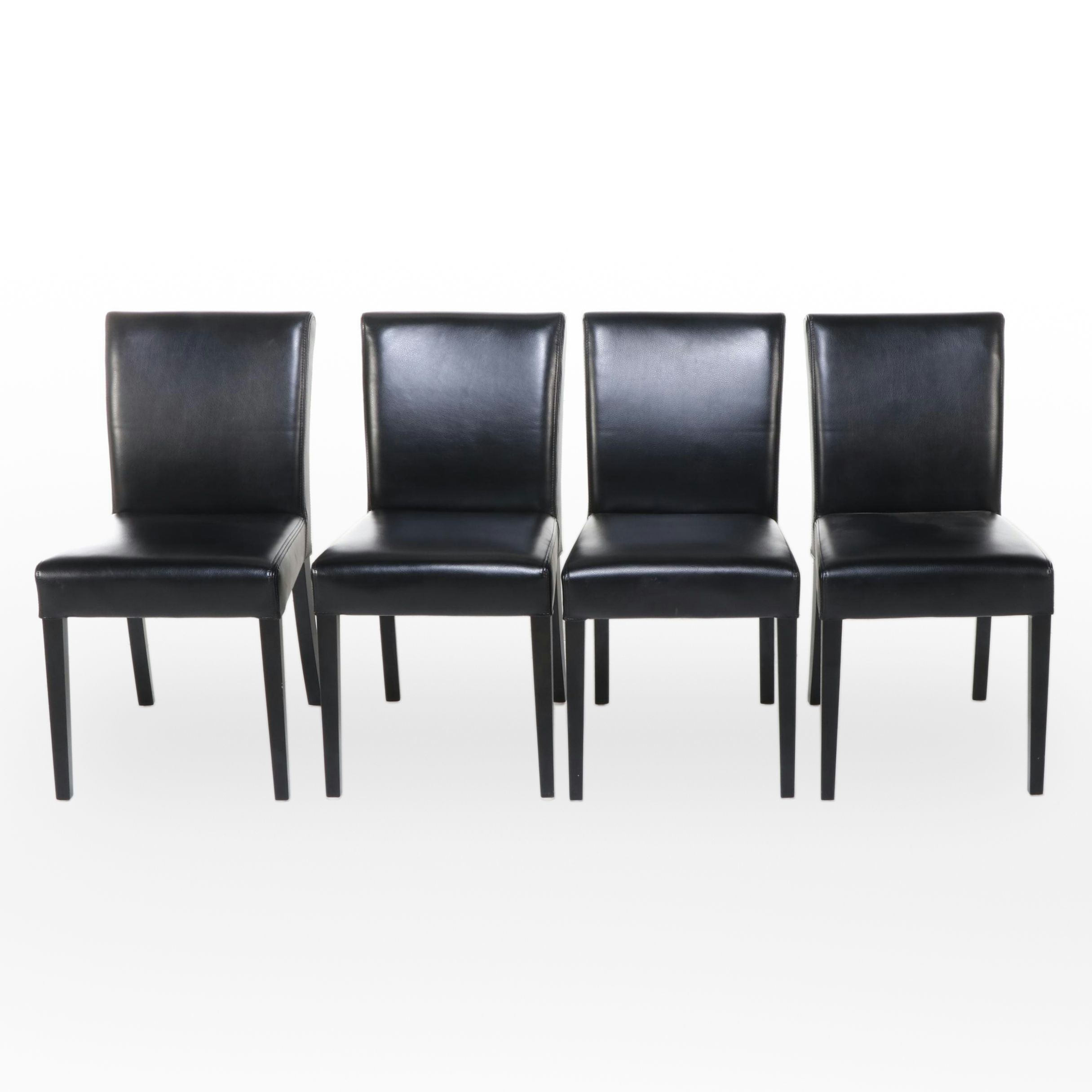 Four Crate and Barrel "Lowe" Ebonized Acacia & Bicast Leather Dining Side Chairs