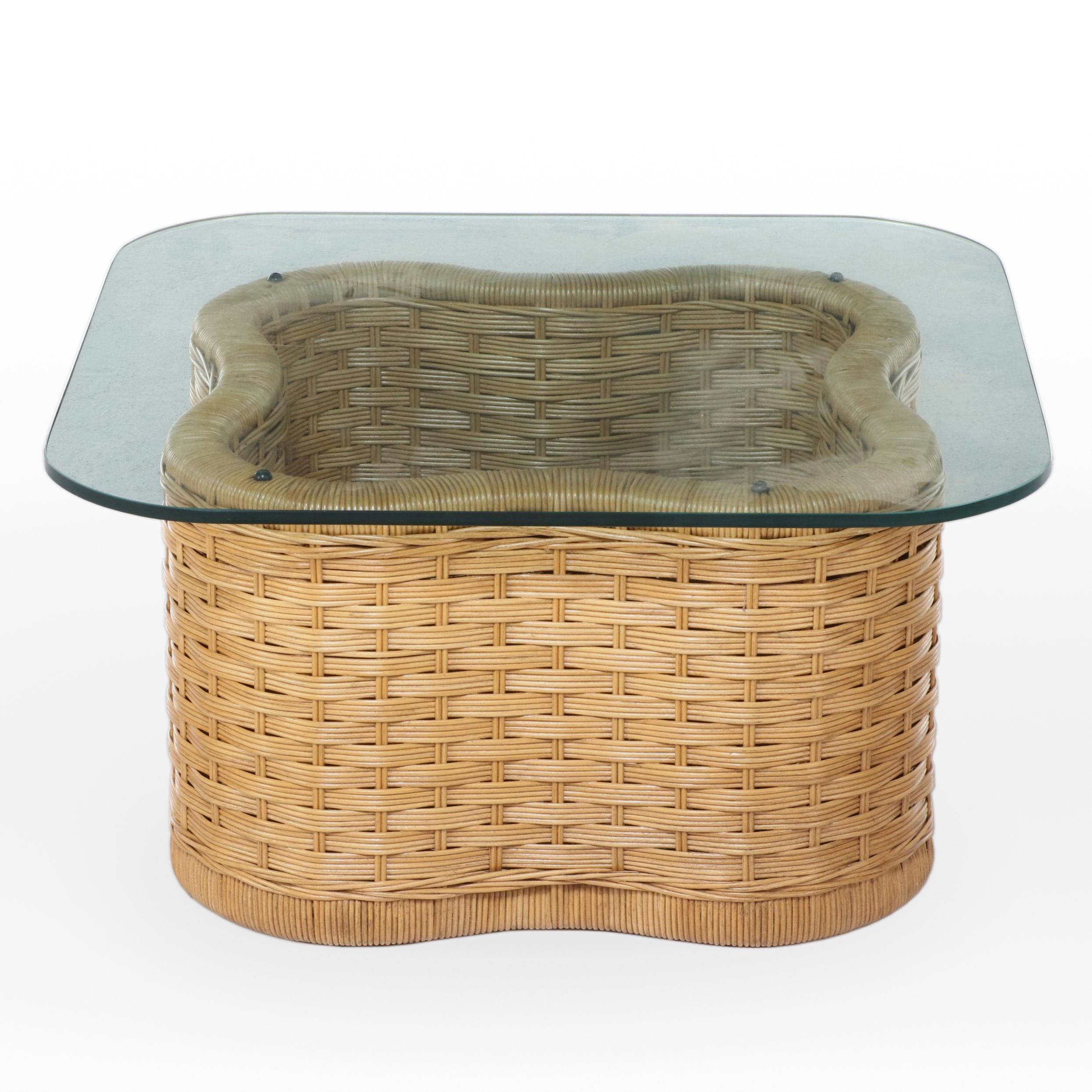 Ficks Reed Wicker, Rattan, and Glass Top Coffee Table