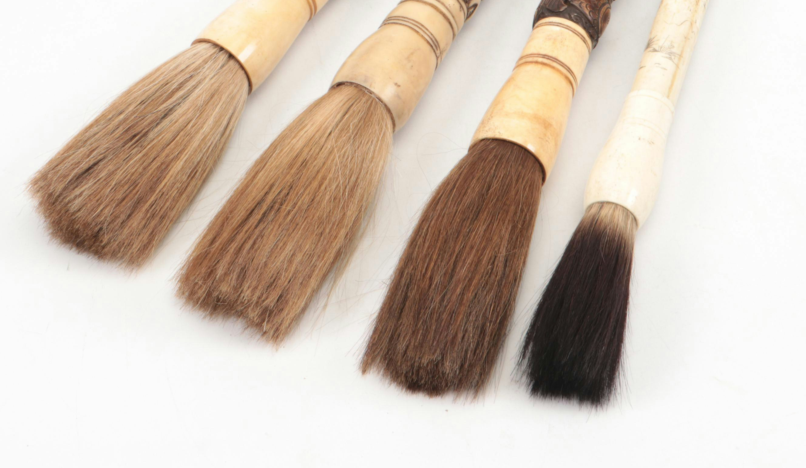 Chinese Carved Bone, Antler and Horse Hair Calligraphy Brushes, 20th Century