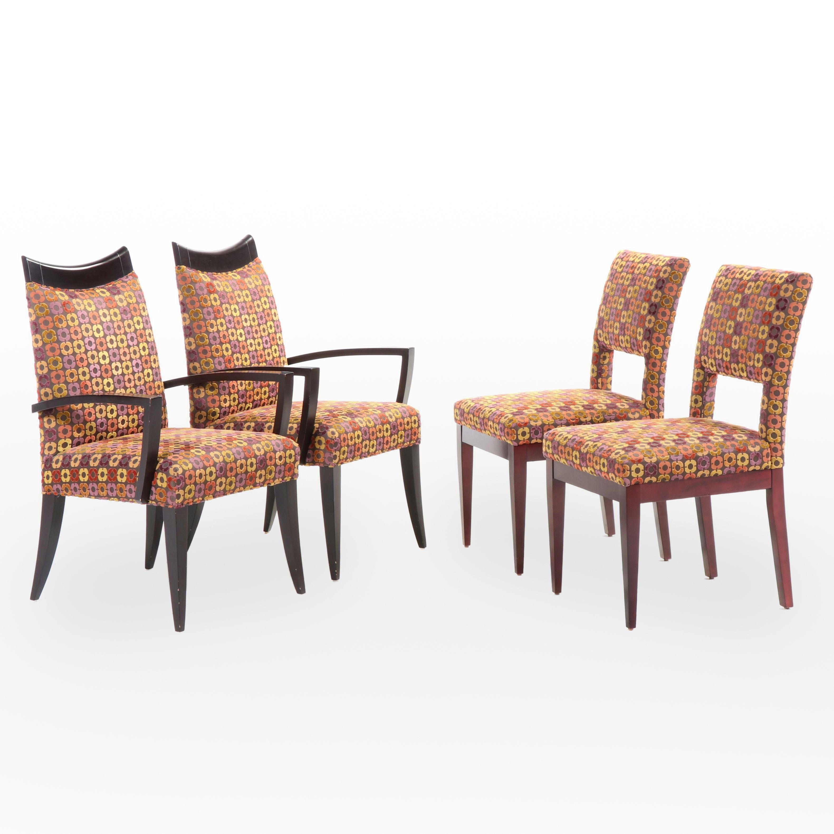 Four Custom-Upholstered Hardwood Dining Chairs, Incl. Westwood Interiors & Swaim