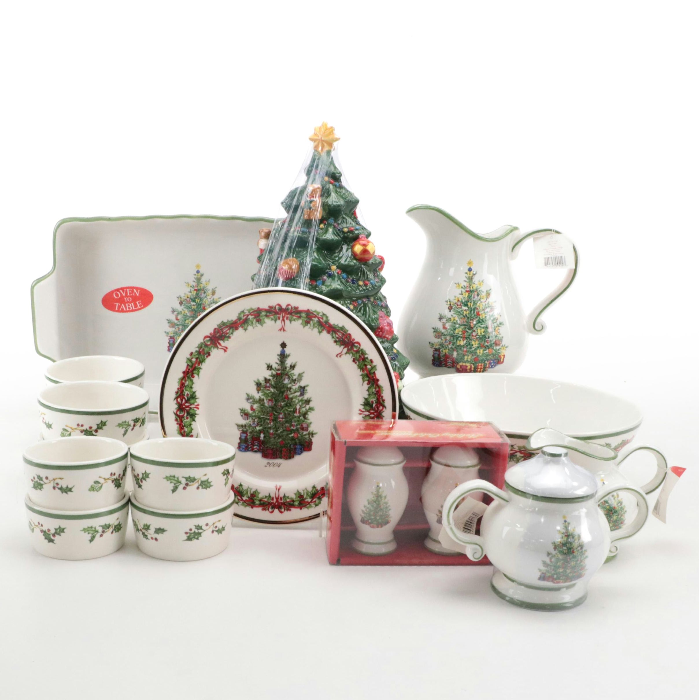 Christopher Radko "Holiday Celebrations" Porcelain Cookie Jar and Tablewares