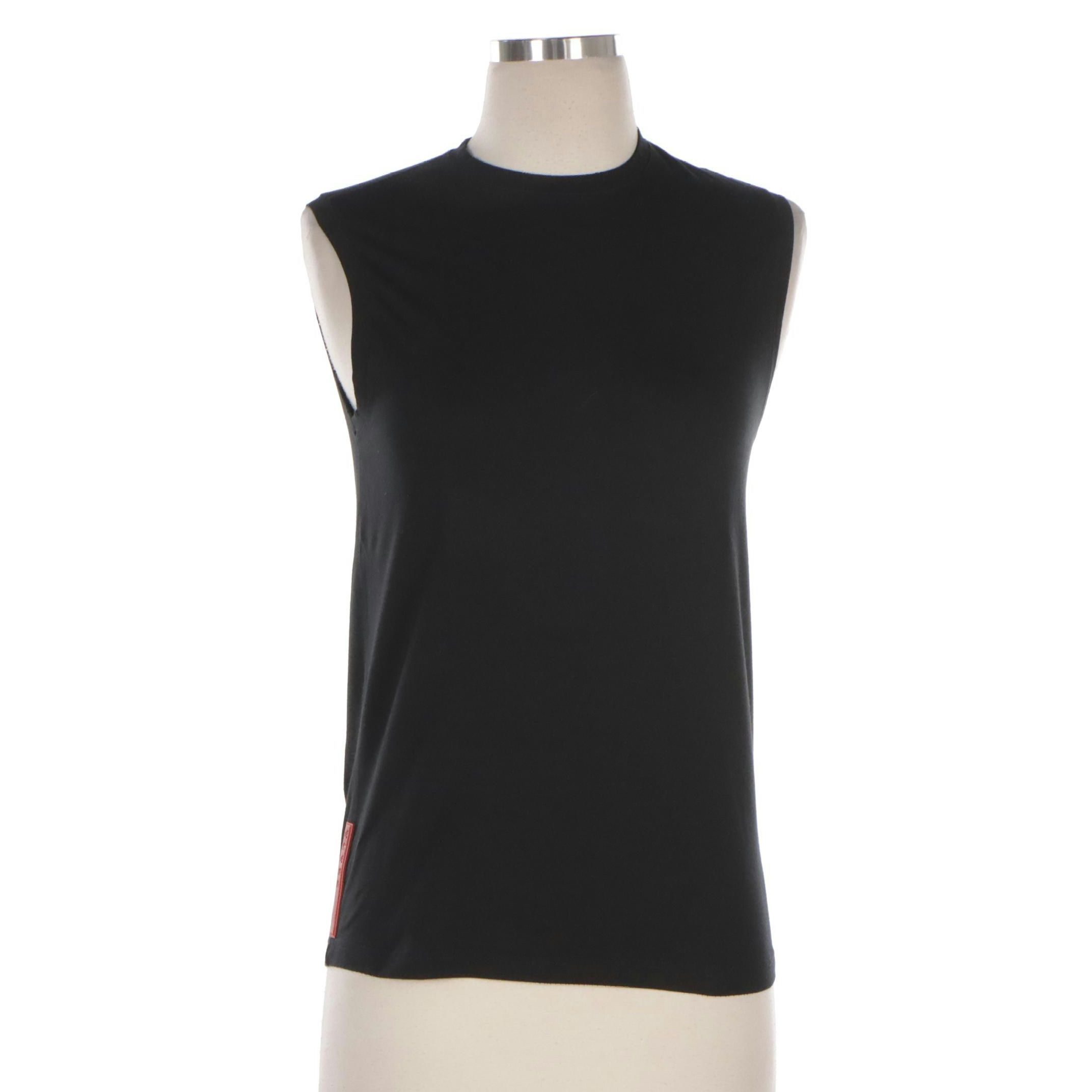 Prada Tank Top with Back Zippered Pocket Accent in Black Cotton and Elastic