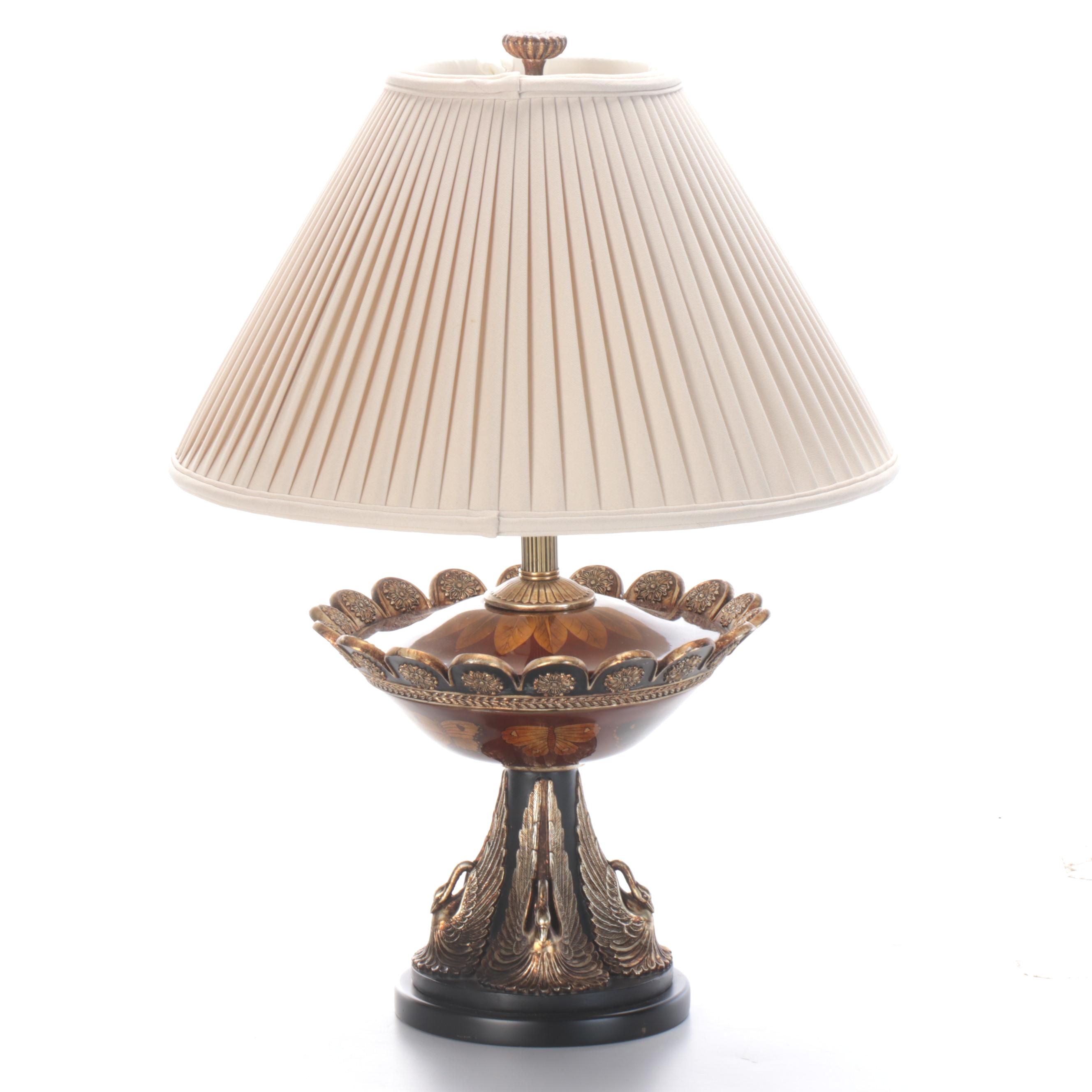 Frederick Cooper Neoclassical Swan and Butterfly Urn Table Lamp, Pleated Shade