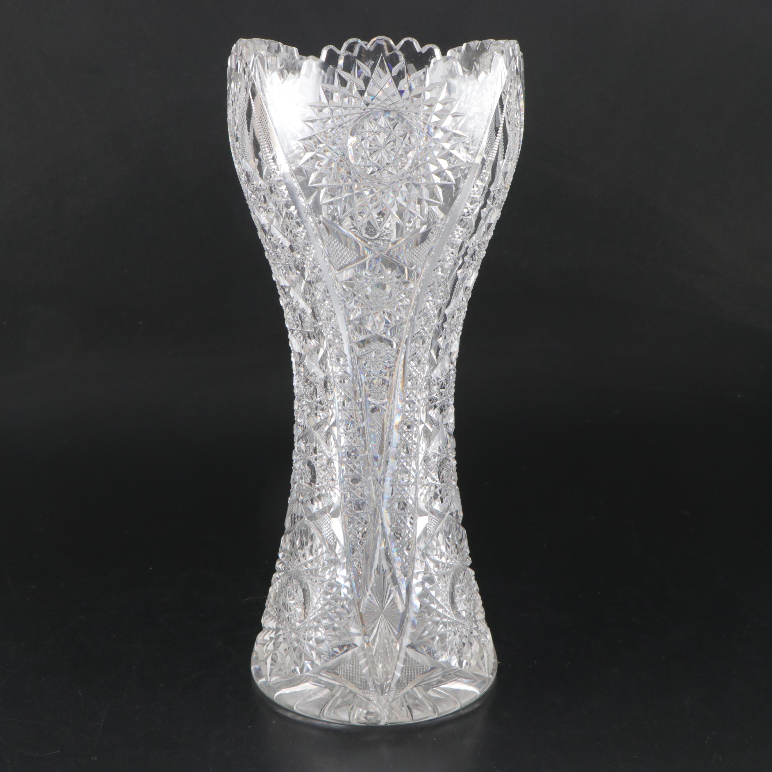 American Brilliant Style Cut Glass Corset Vases and Spooner