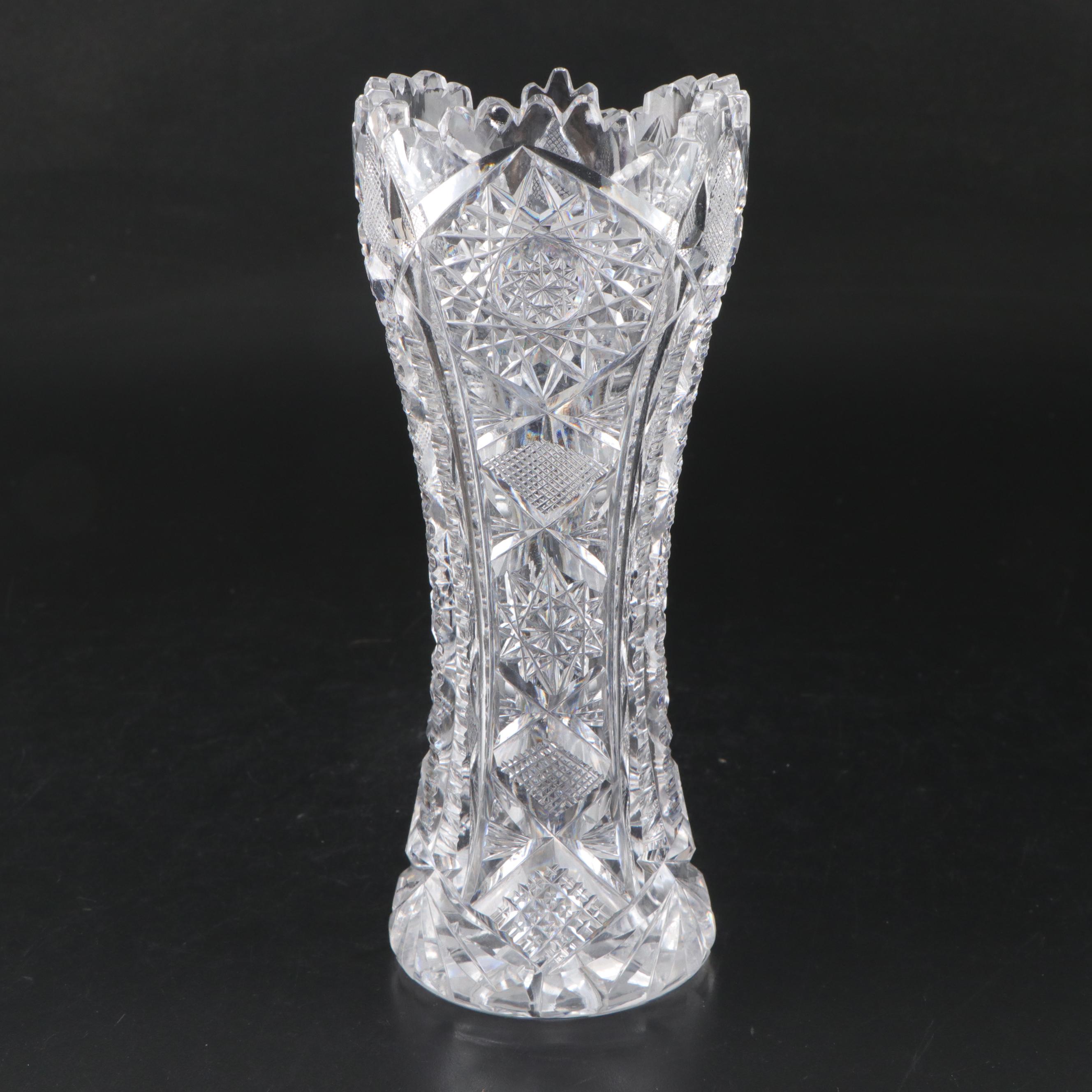 American Brilliant Style Cut Glass Corset Vases and Spooner