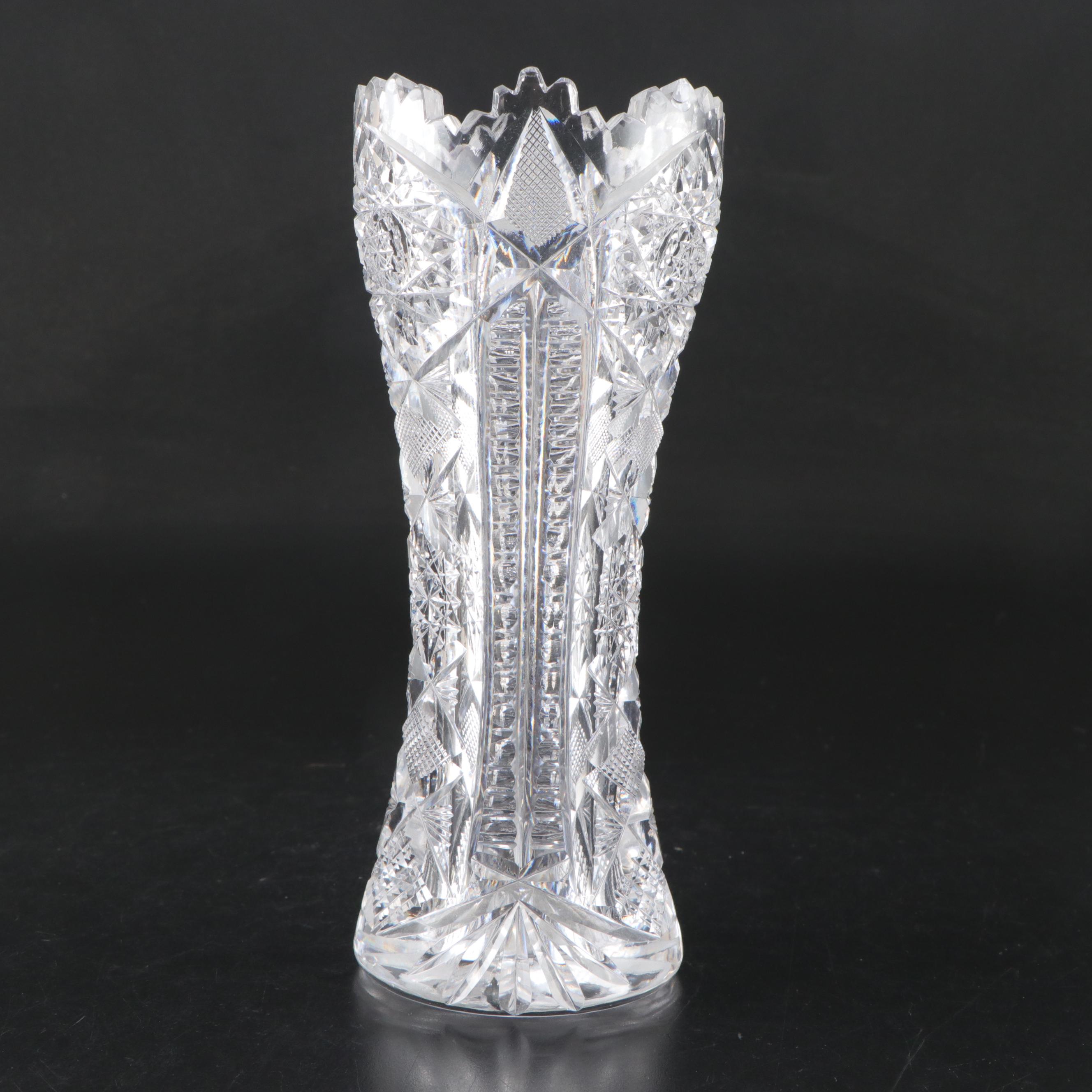 American Brilliant Style Cut Glass Corset Vases and Spooner