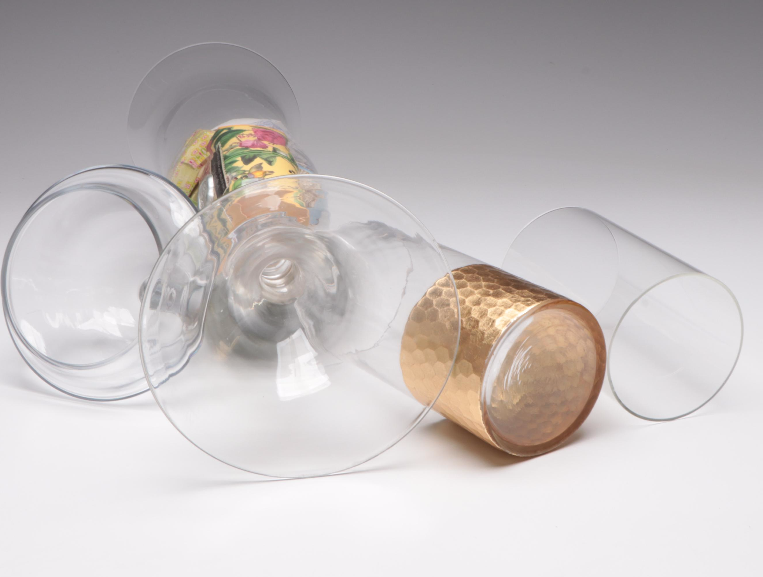 Lidded Glass Pedestal Jar with Candle and Matchbook Collection