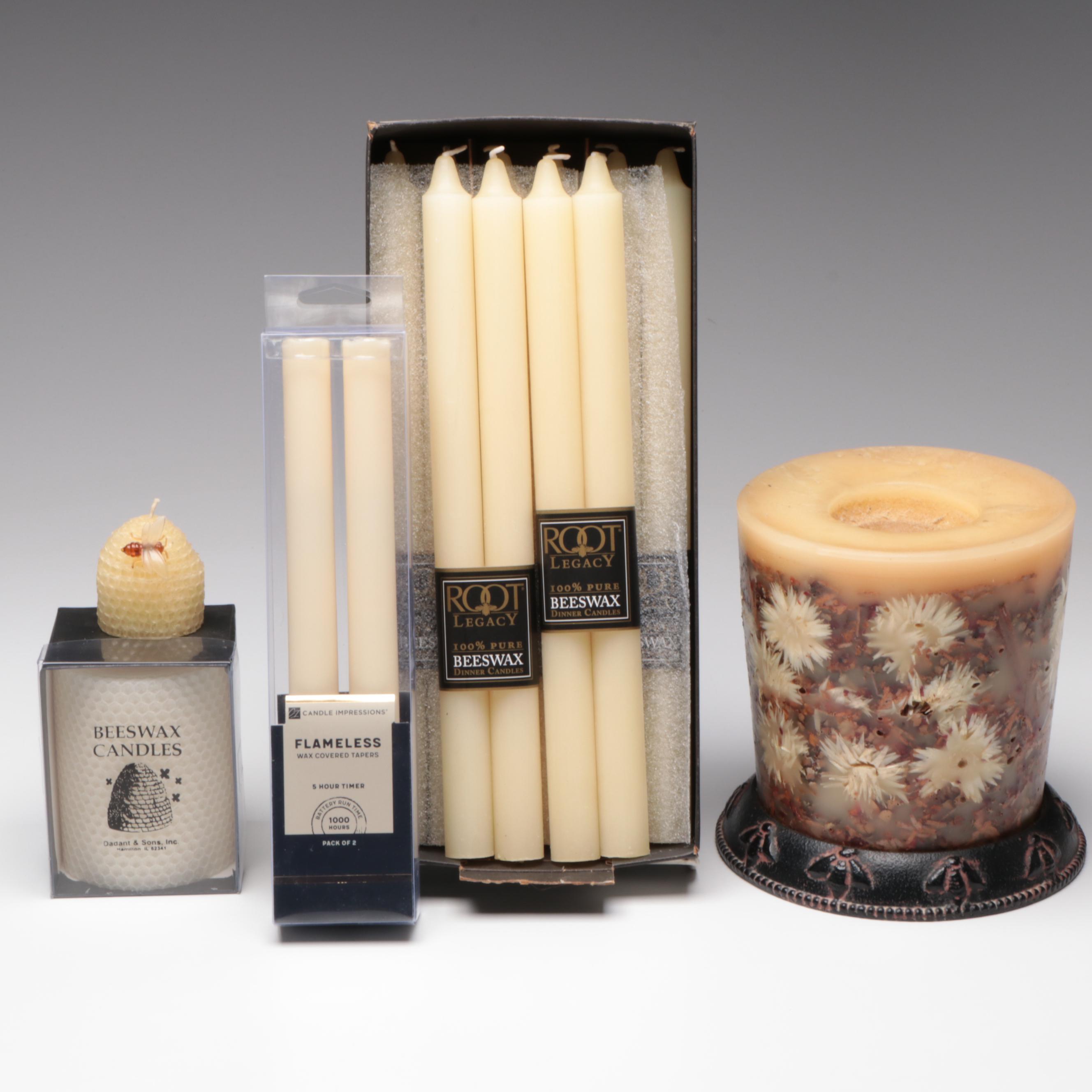 Lidded Glass Pedestal Jar with Candle and Matchbook Collection