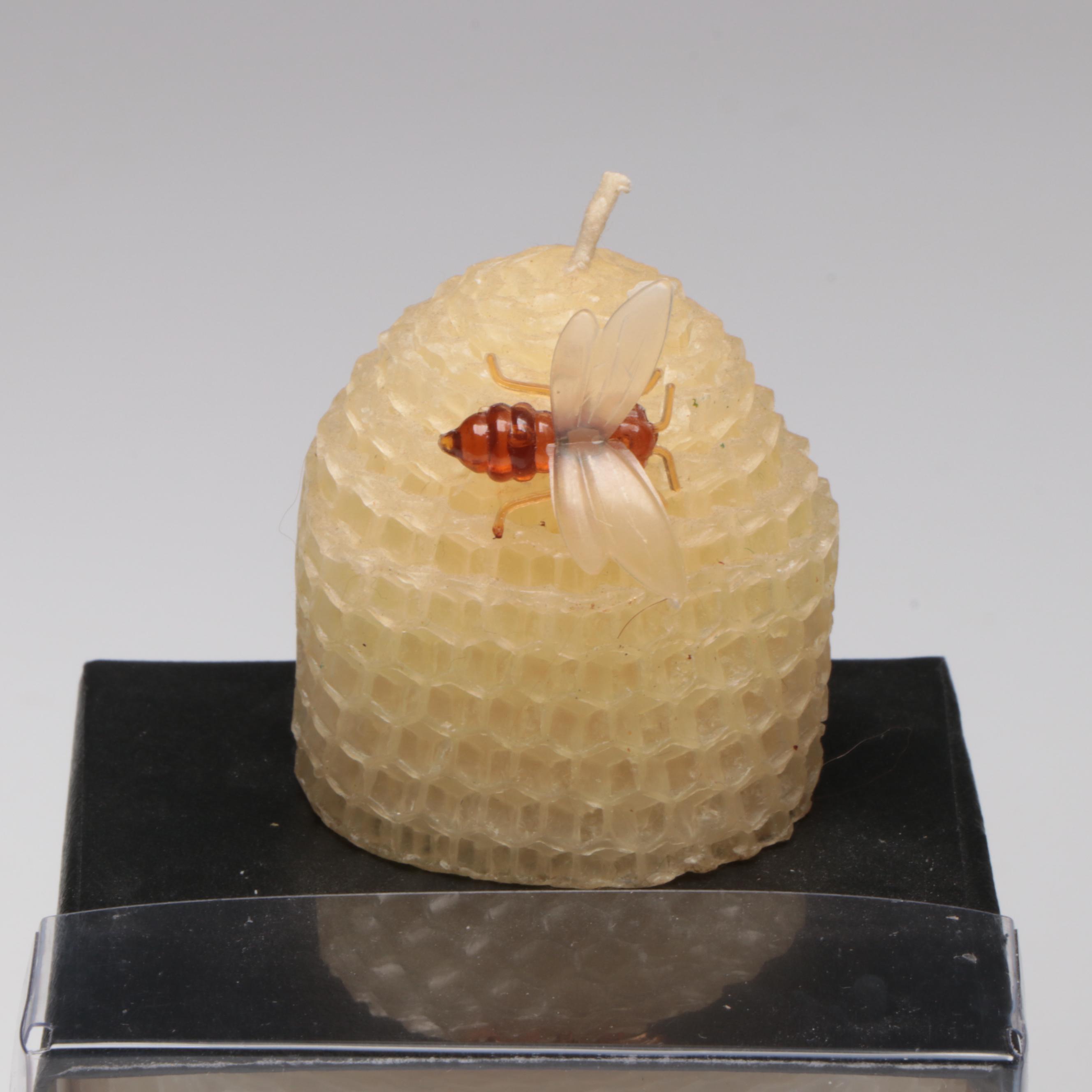 Lidded Glass Pedestal Jar with Candle and Matchbook Collection