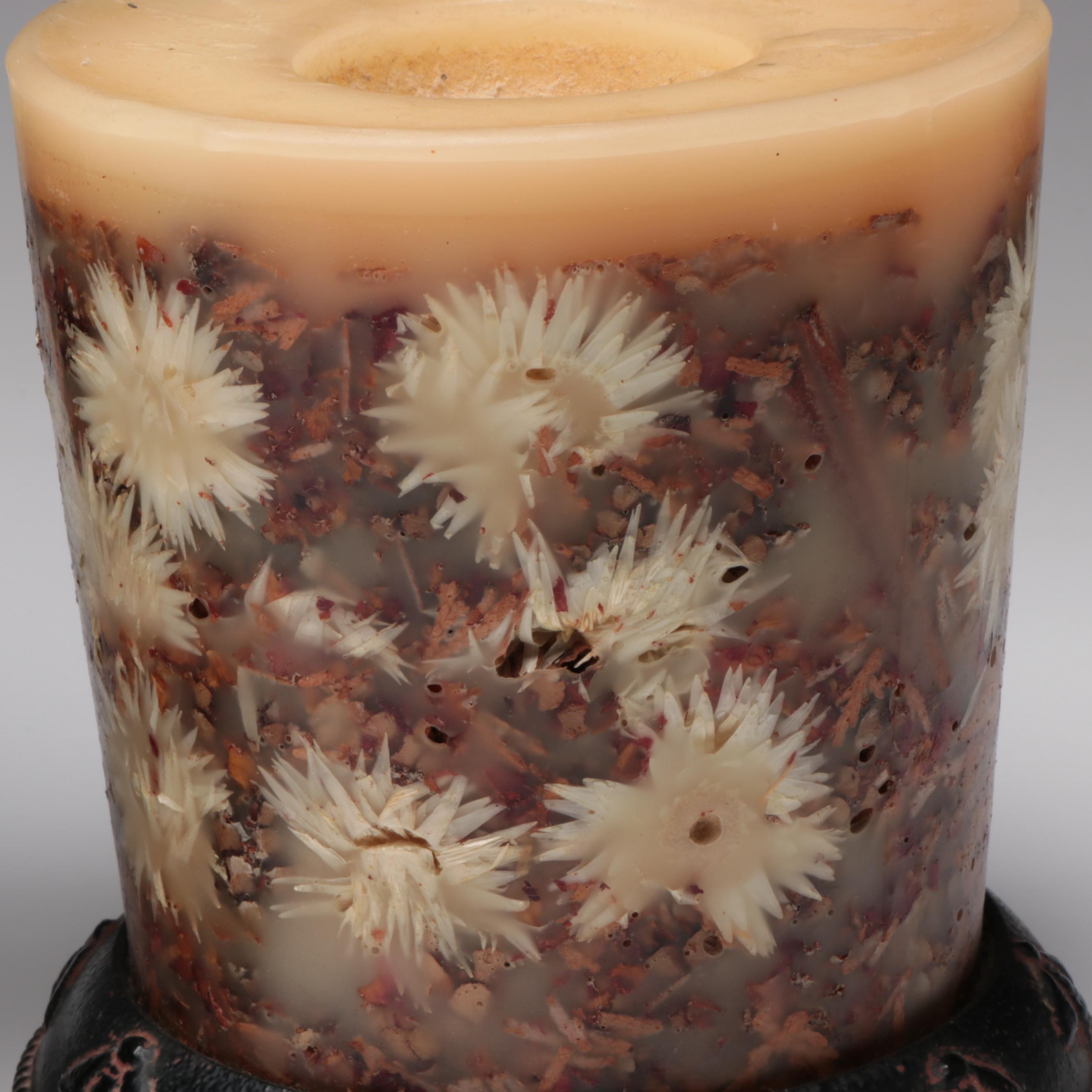 Lidded Glass Pedestal Jar with Candle and Matchbook Collection