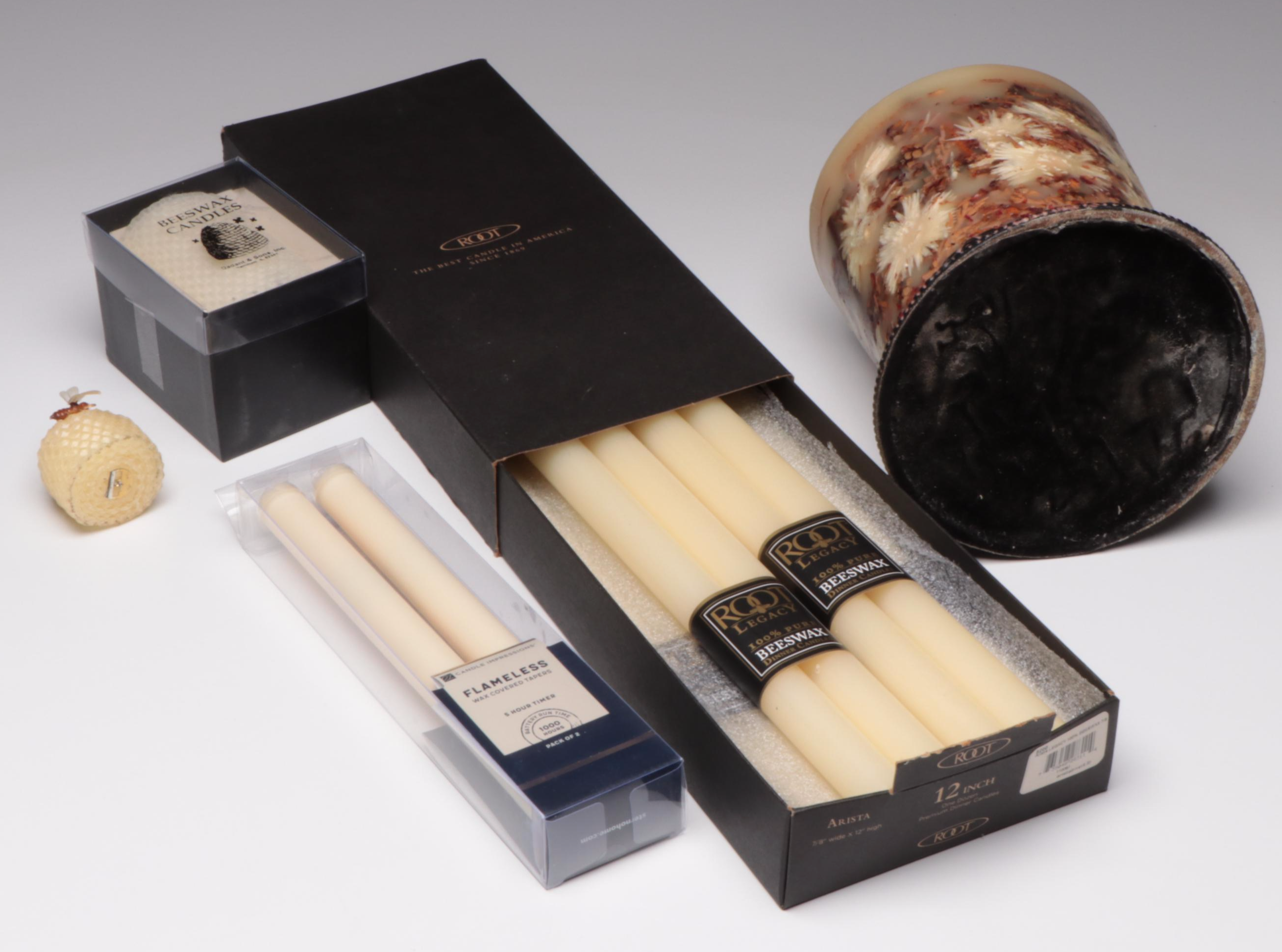 Lidded Glass Pedestal Jar with Candle and Matchbook Collection