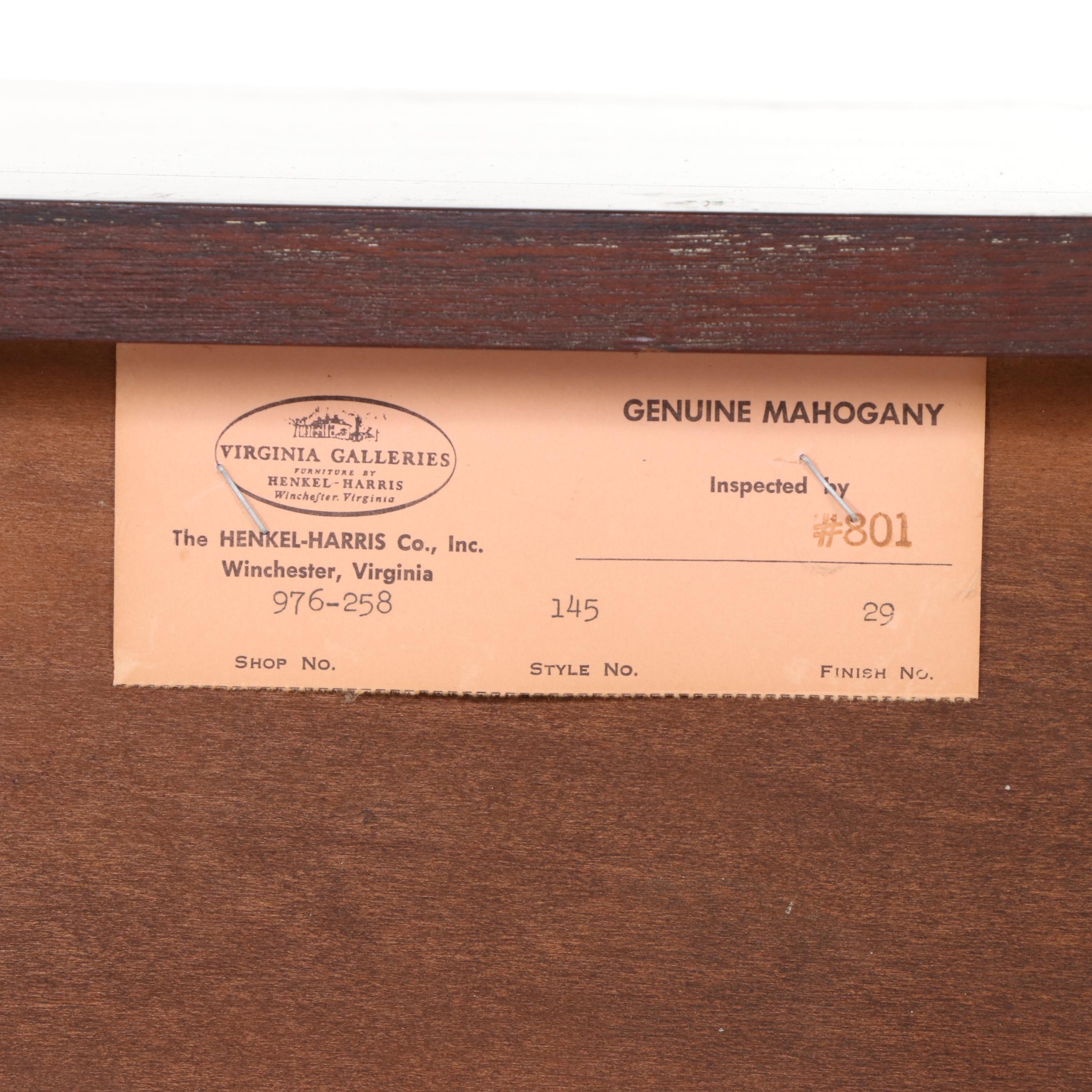 Virginia Galleries by Henkel-Harris Mahogany Highboy, Mid to Late 20th Century