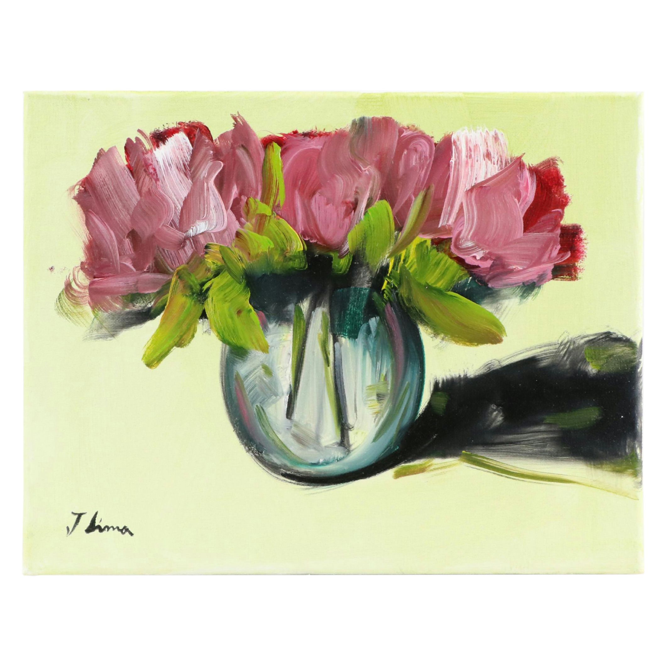 José M. Lima Floral Still Life Oil Painting