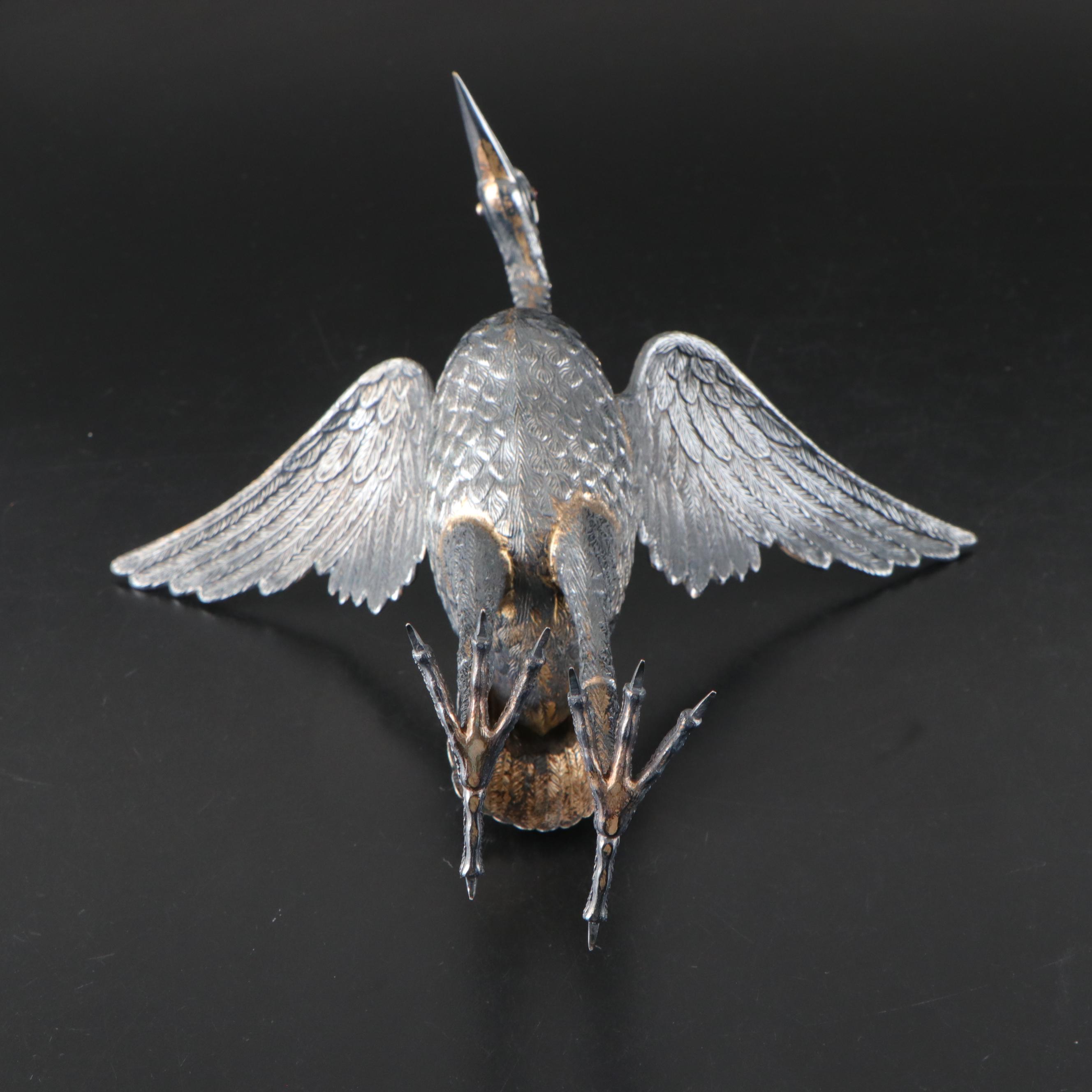 Spanish 900 Silver Crane Figurines with Inset Red Glass Eyes, 1935-1988