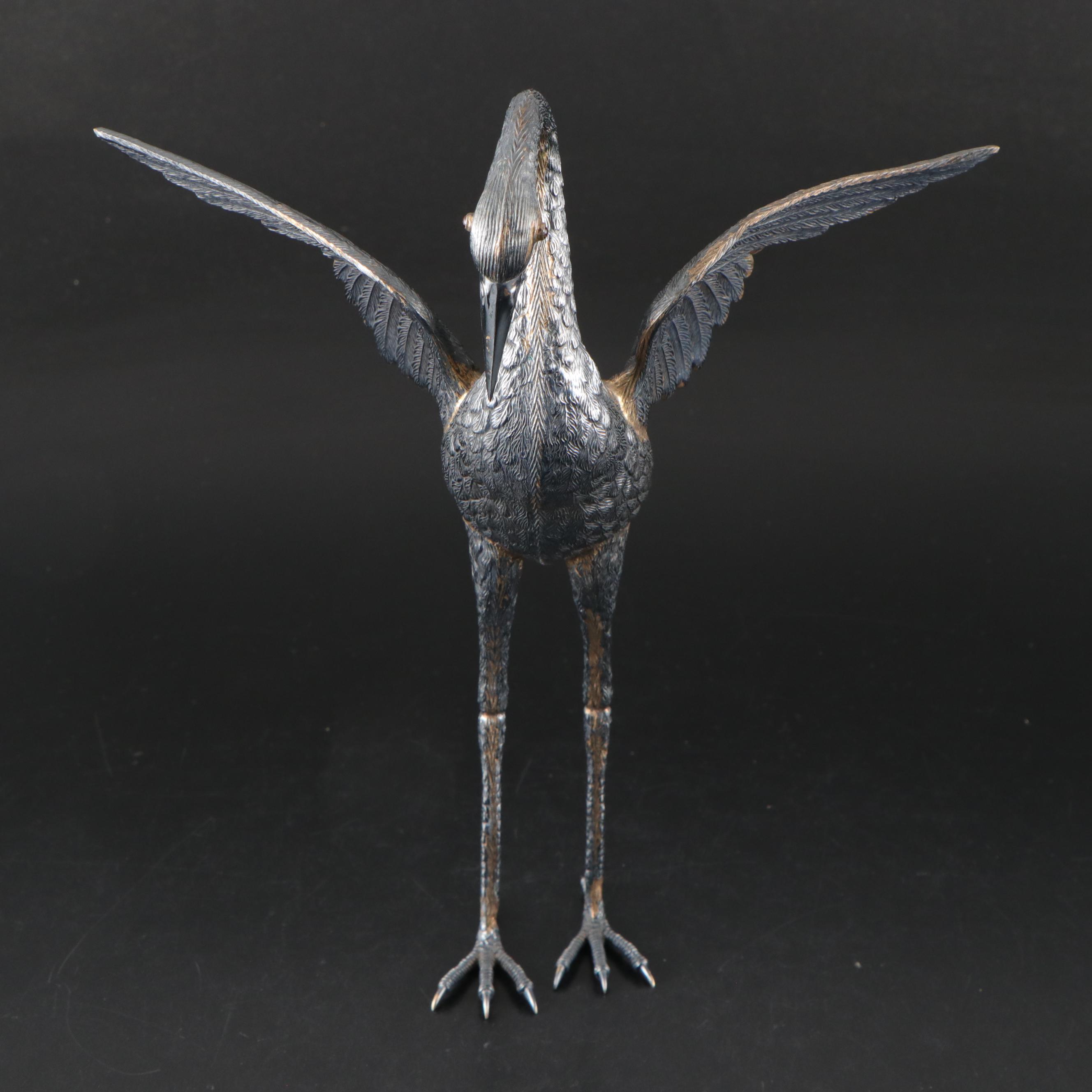 Spanish 900 Silver Crane Figurines with Inset Red Glass Eyes, 1935-1988