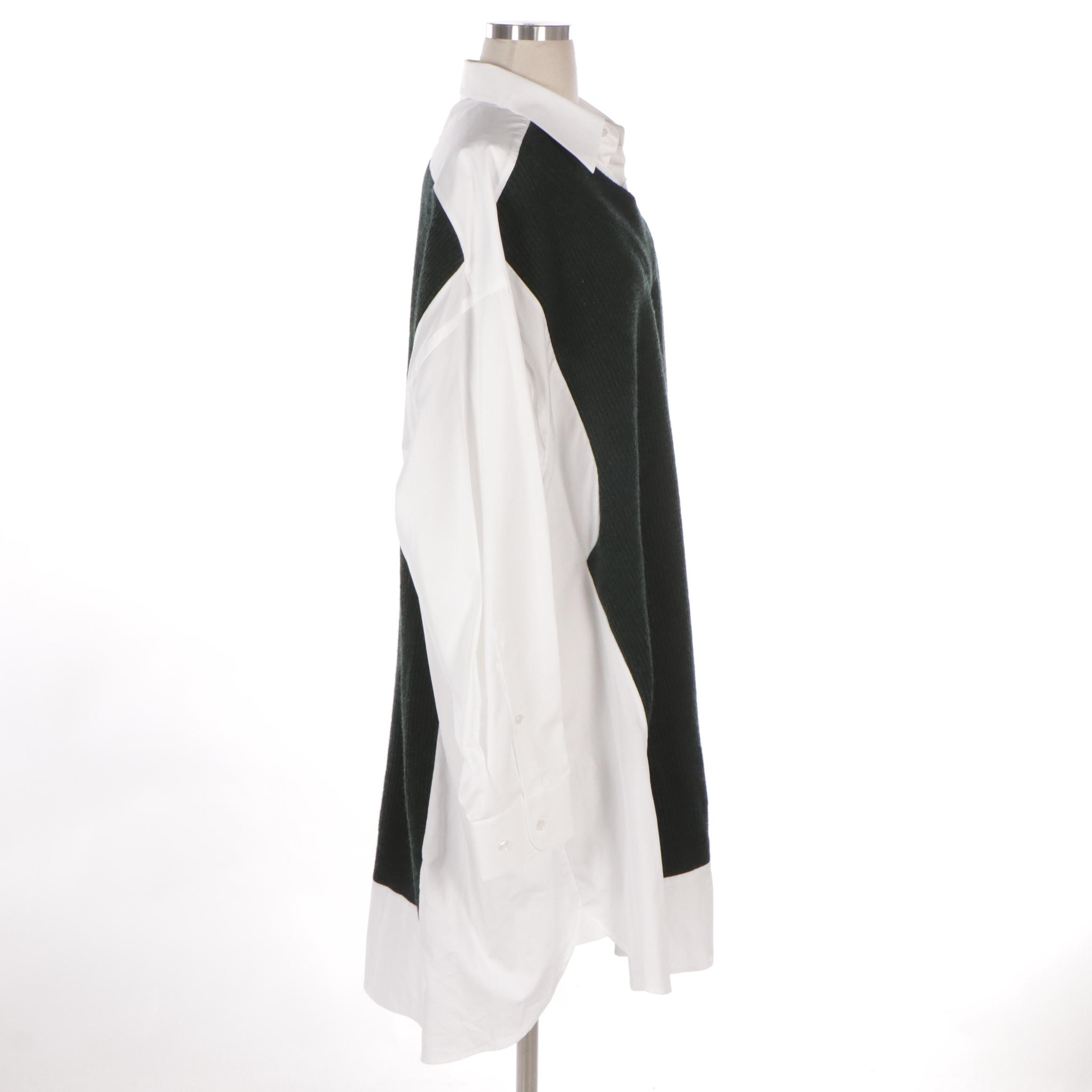 Maison Margiela Dark Green Wool Sweater Paneled Illusion Cotton Shirt Dress