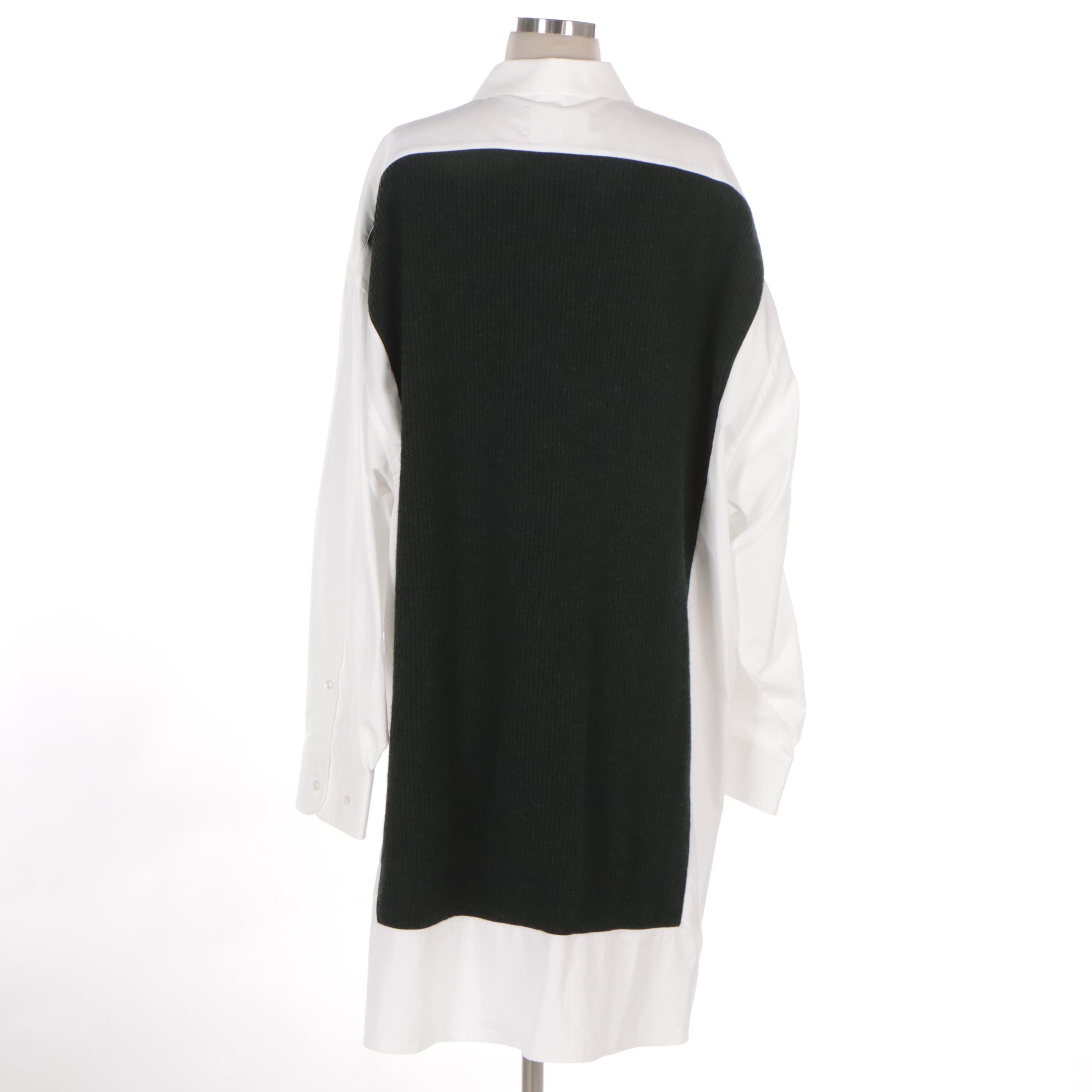 Maison Margiela Dark Green Wool Sweater Paneled Illusion Cotton Shirt Dress