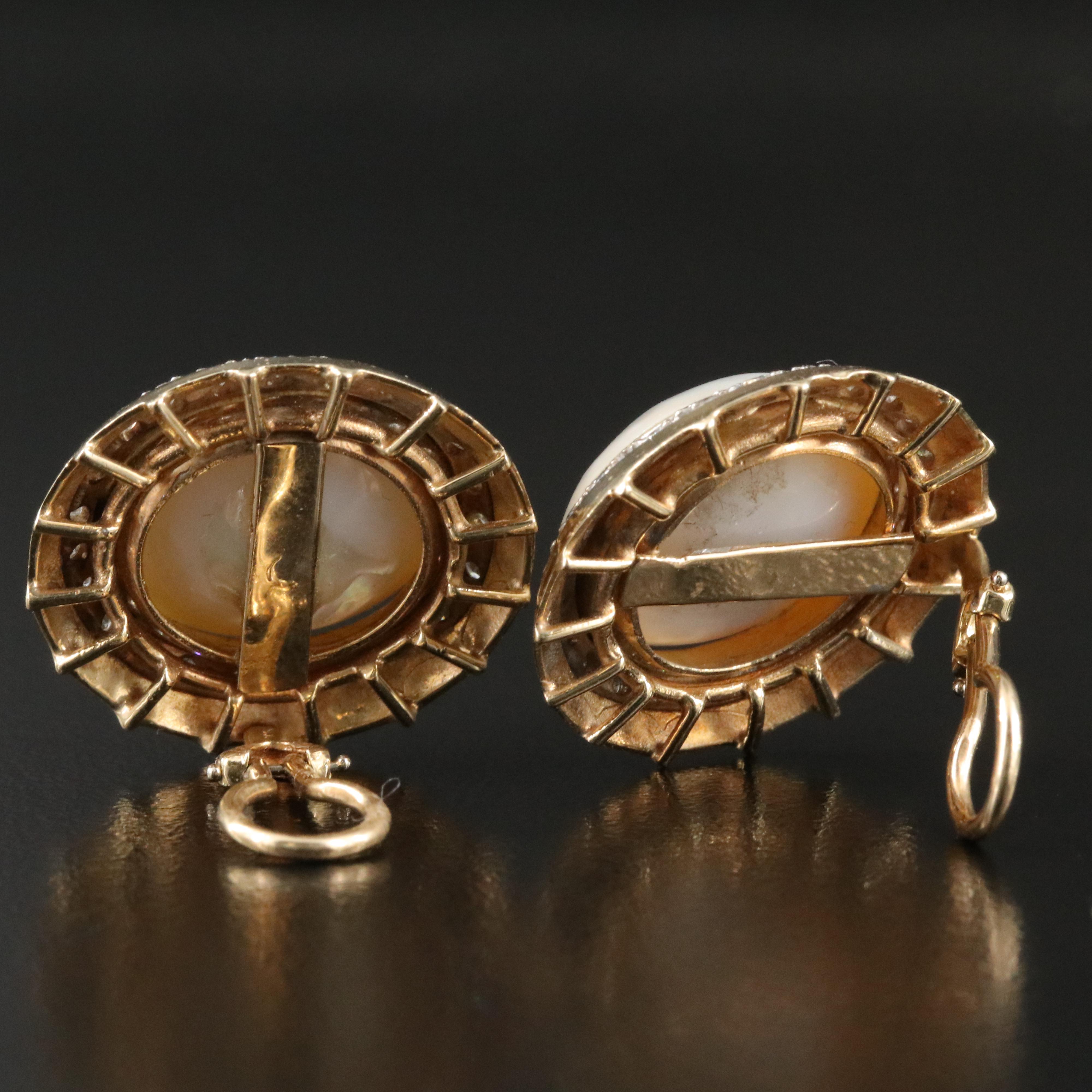 14K Pearl and Diamond Button Earrings