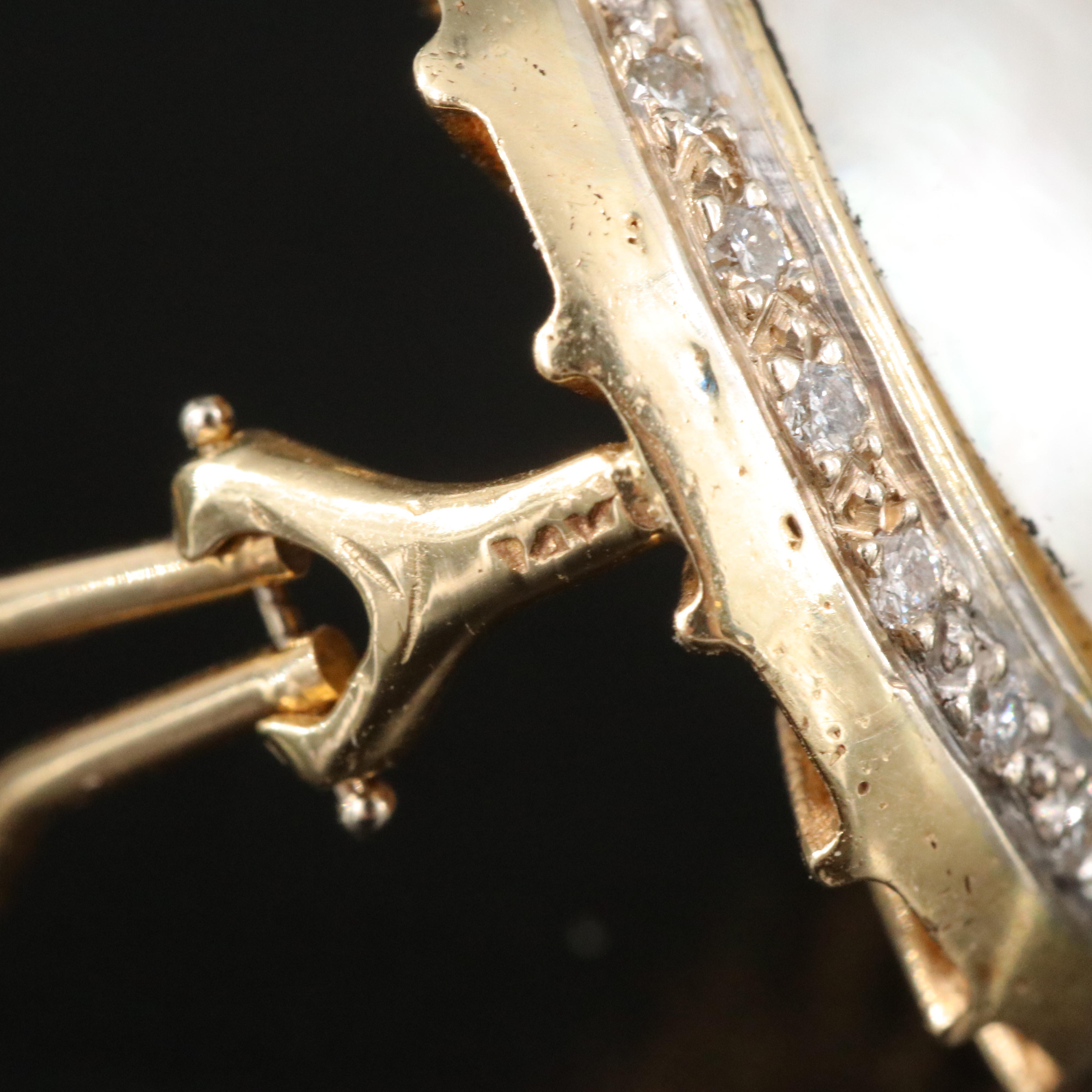 14K Pearl and Diamond Button Earrings